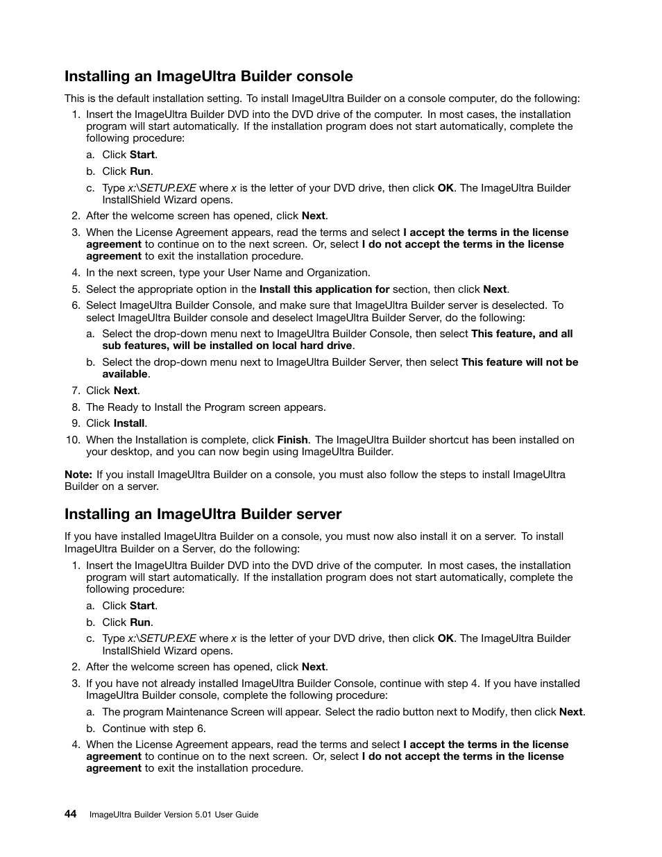 Installing an imageultra builder console, Installing an imageultra builder server | Lenovo ThinkPad SL300 User Manual | Page 58 / 206