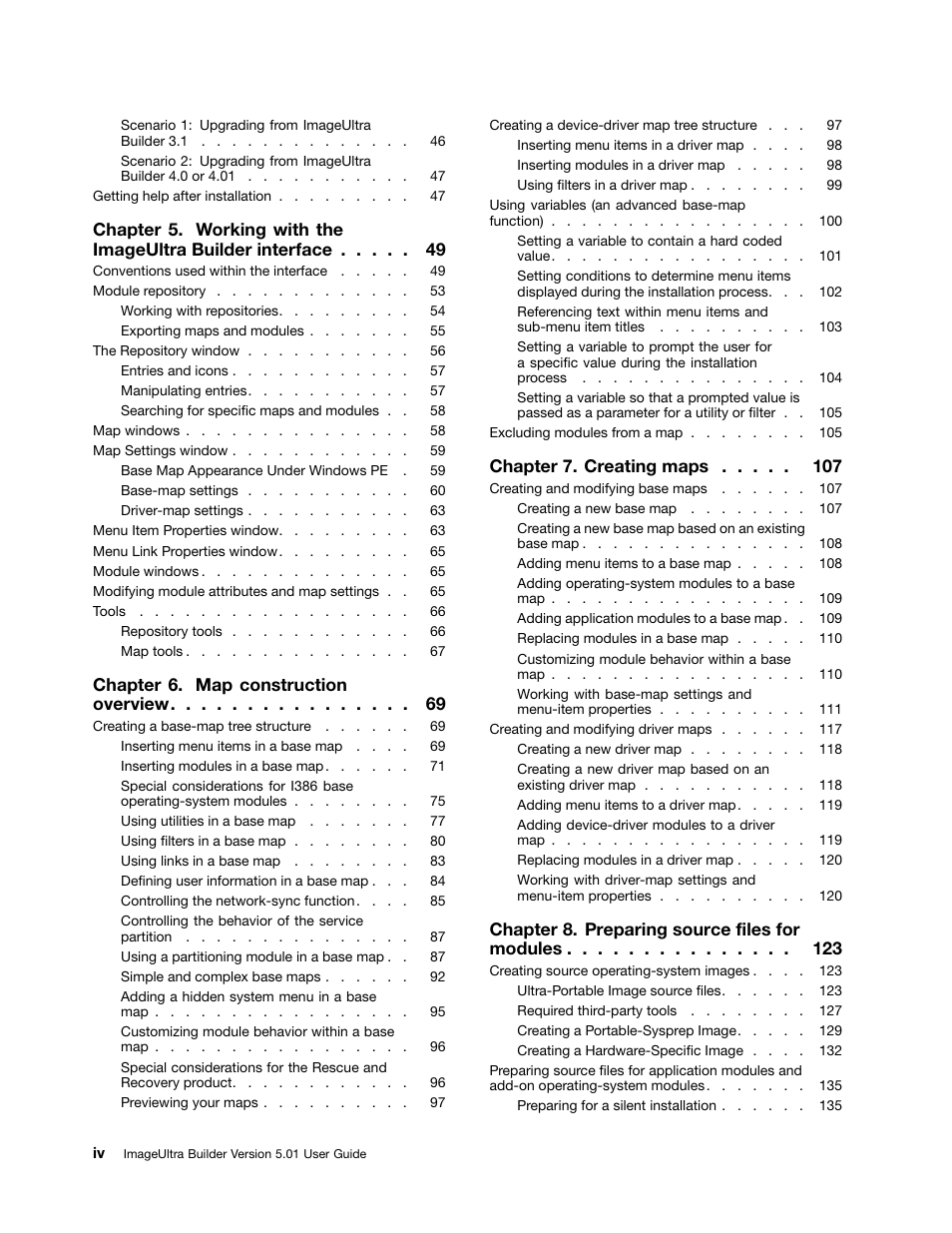 Chapter 6. map construction overview, Chapter 7. creating maps, Chapter 8. preparing source files for modules | Lenovo ThinkPad SL300 User Manual | Page 6 / 206