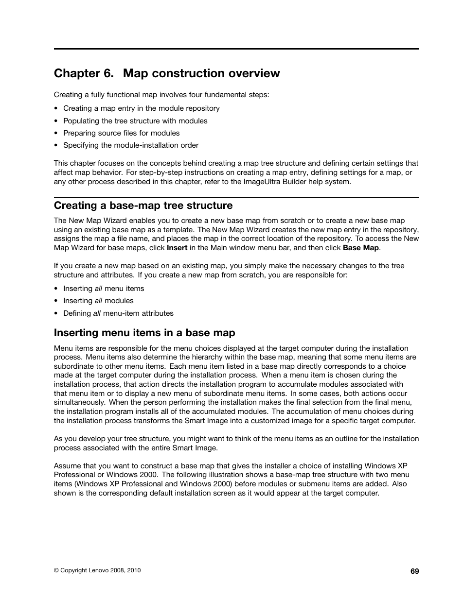 Chapter 6. map construction overview, Creating a base-map tree structure, Inserting menu items in a base map | Lenovo ThinkPad SL300 User Manual | Page 83 / 206