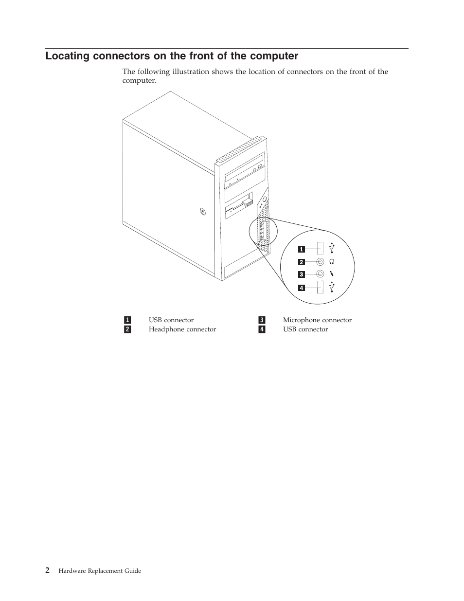 Locating connectors on the front of the computer, Locating, Connectors | Front, Computer | Lenovo ThinkCentre A60 User Manual | Page 10 / 40