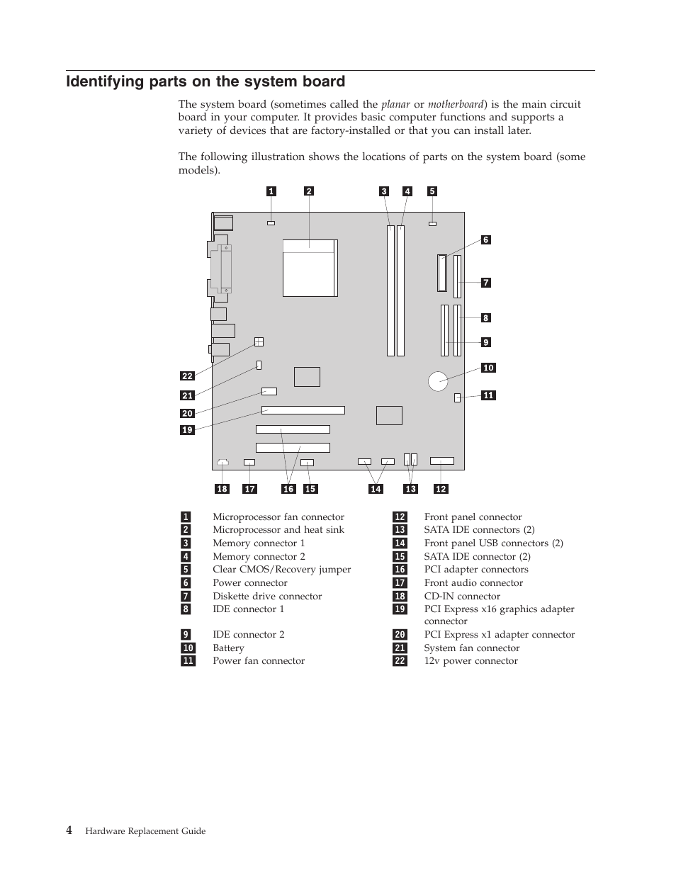 Identifying parts on the system board, Identifying, Parts | System, Board | Lenovo ThinkCentre A60 User Manual | Page 12 / 40
