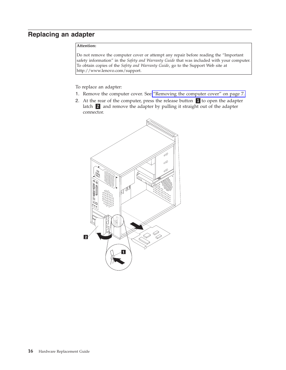 Replacing an adapter, Replacing, Adapter | Lenovo ThinkCentre A60 User Manual | Page 24 / 40