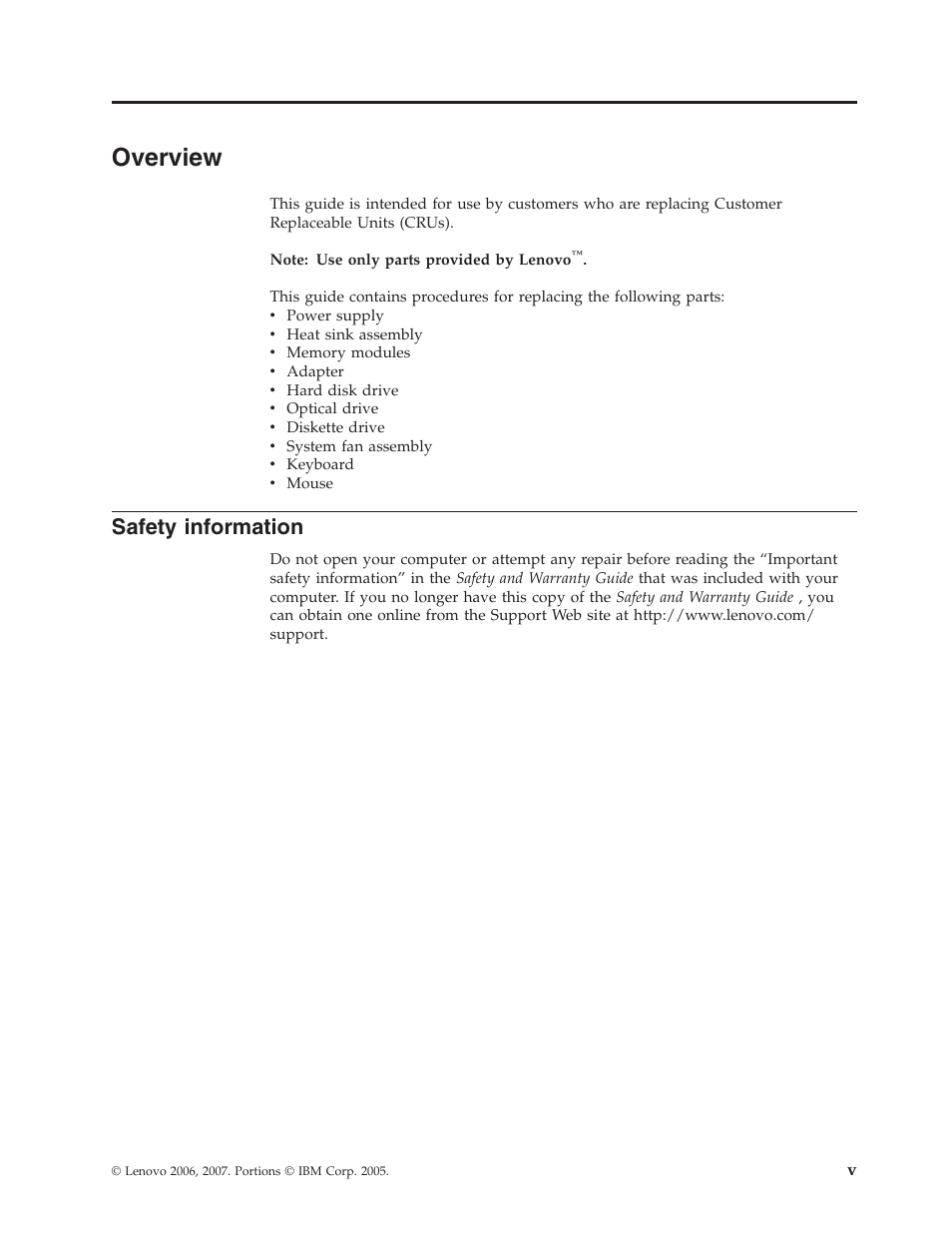 Overview, Safety information, Safety | Information | Lenovo ThinkCentre A60 User Manual | Page 7 / 40