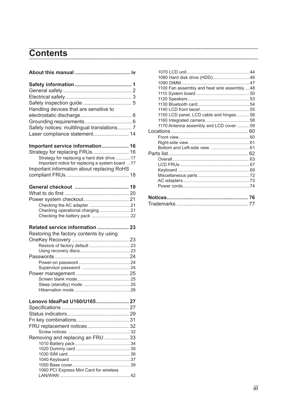 Lenovo IdeaPad U160 User Manual | Page 3 / 81