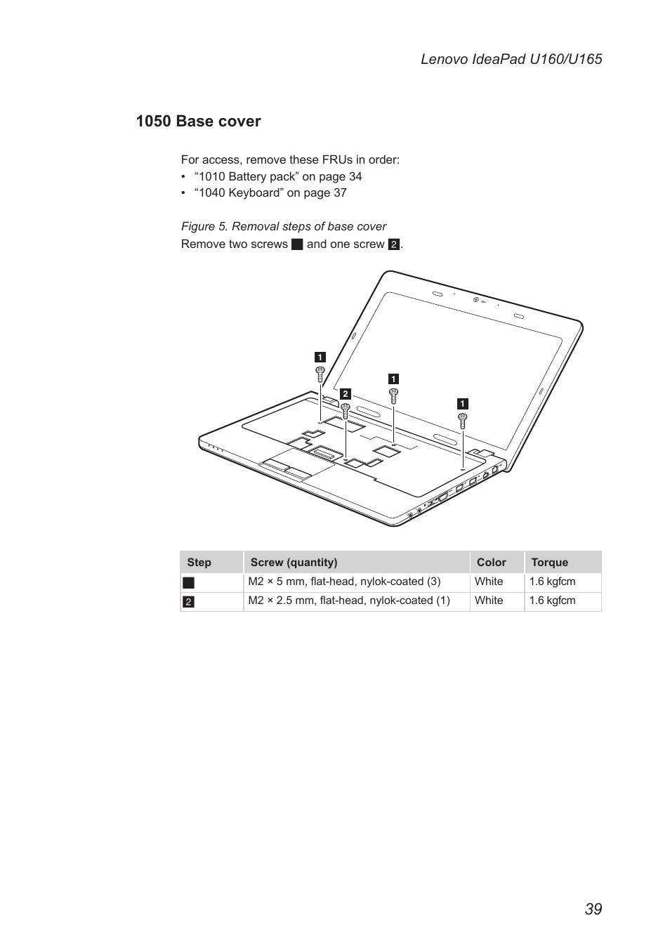 1050 base cover | Lenovo IdeaPad U160 User Manual | Page 43 / 81