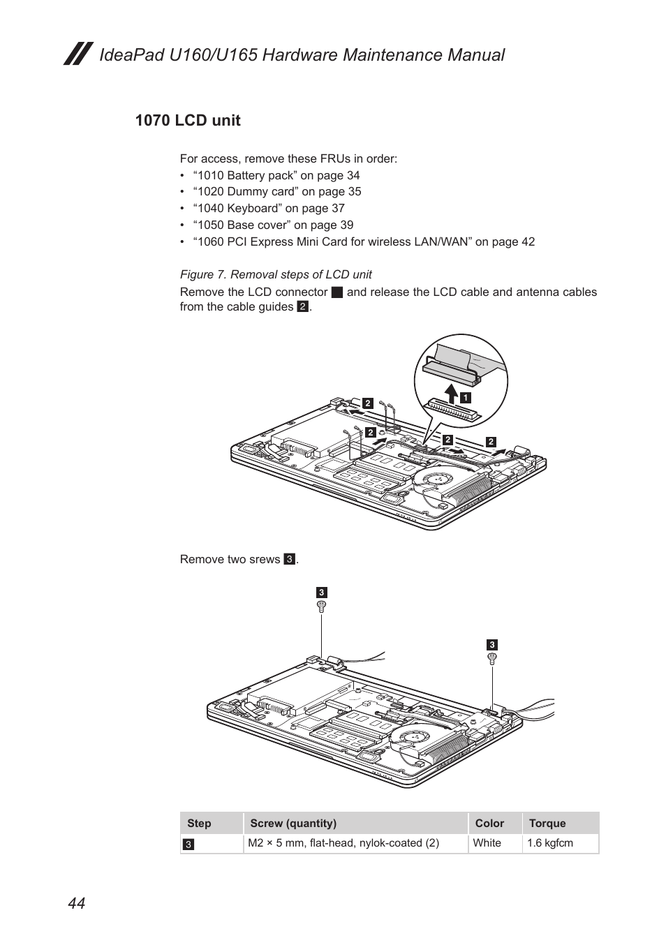 1070 lcd unit | Lenovo IdeaPad U160 User Manual | Page 48 / 81