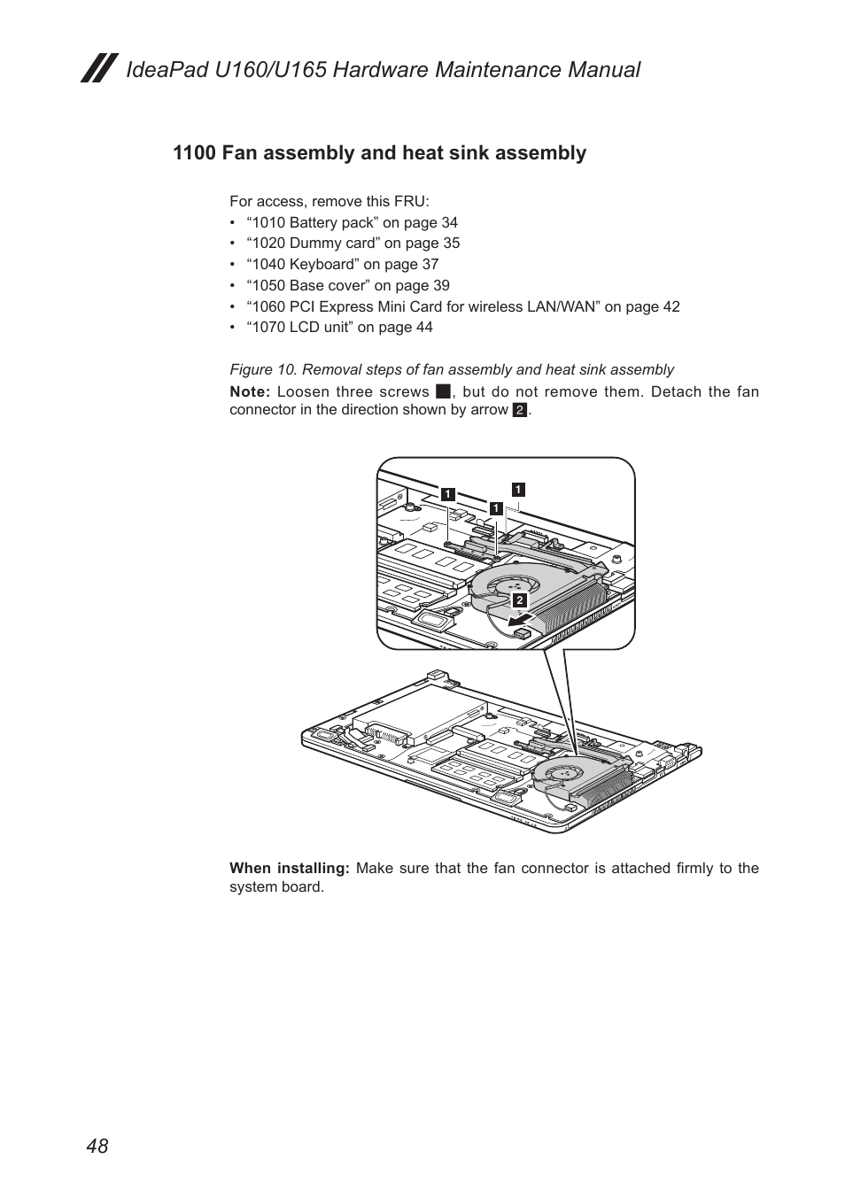 1100 fan assembly and heat sink assembly | Lenovo IdeaPad U160 User Manual | Page 52 / 81