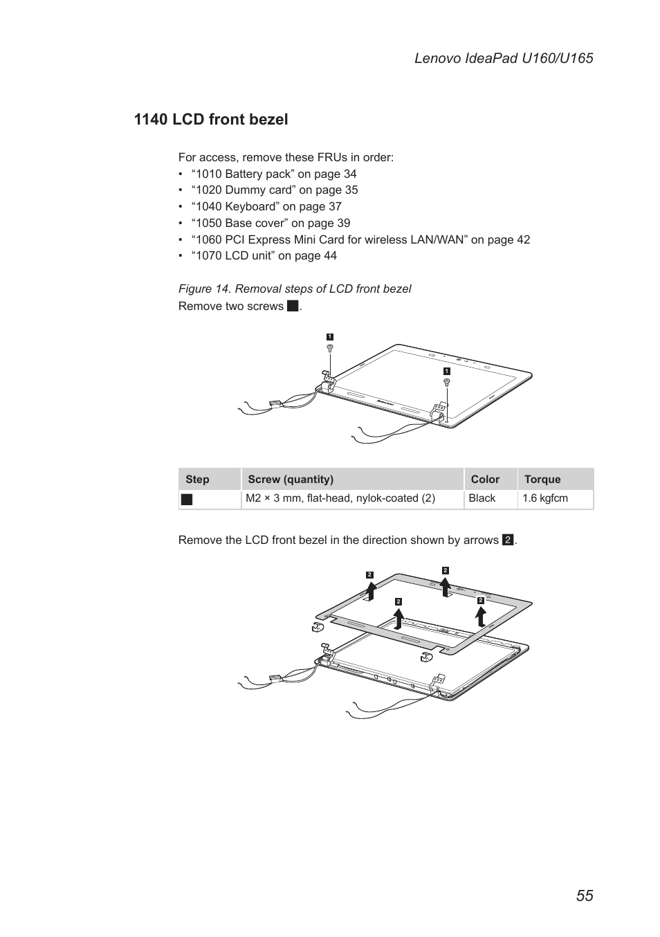 1140 lcd front bezel | Lenovo IdeaPad U160 User Manual | Page 59 / 81