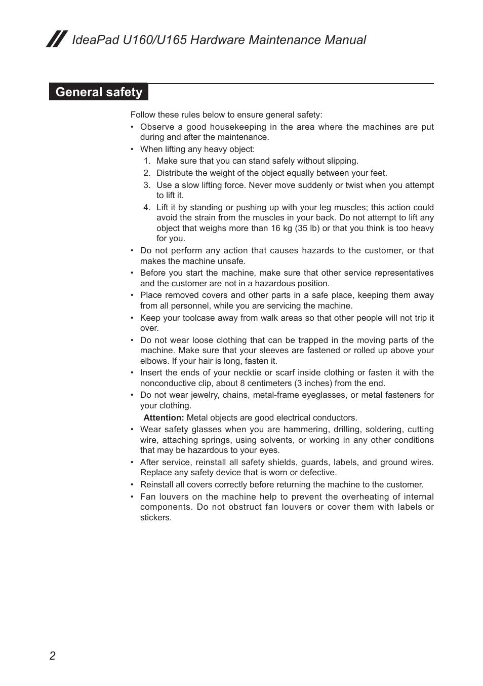 General safety | Lenovo IdeaPad U160 User Manual | Page 6 / 81