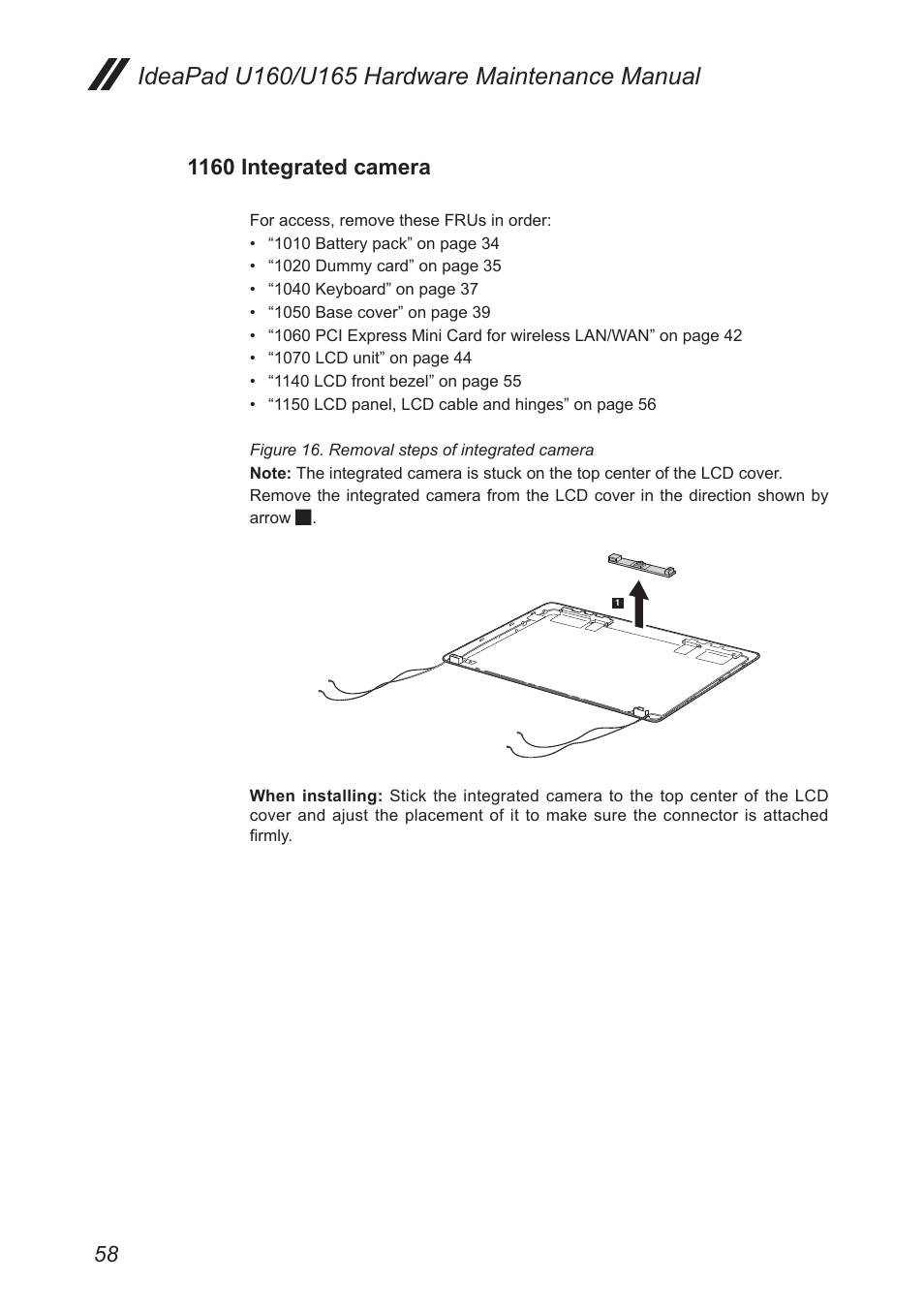 1160 integrated camera | Lenovo IdeaPad U160 User Manual | Page 62 / 81