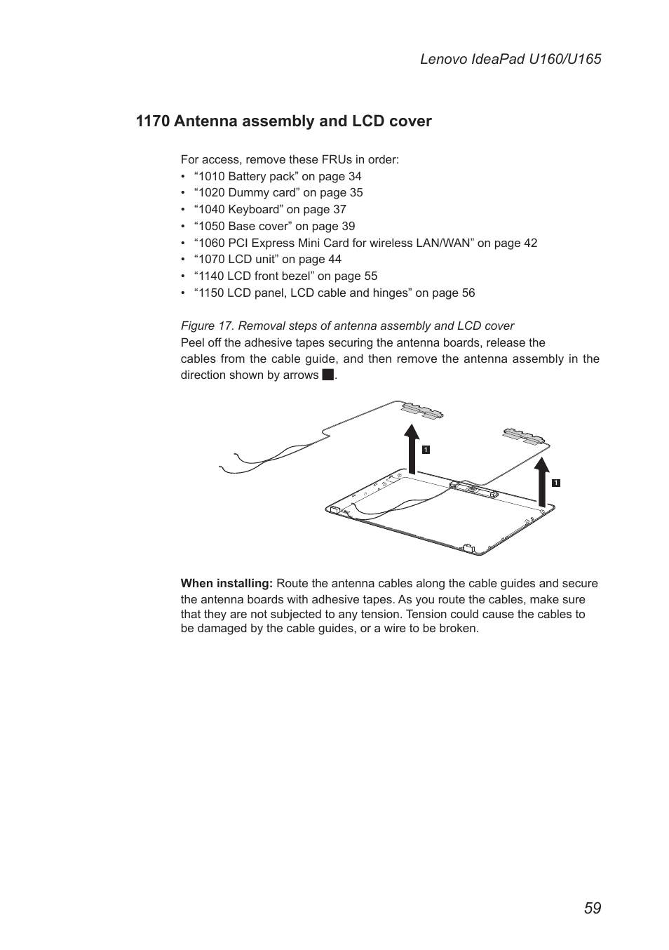 1170 antenna assembly and lcd cover | Lenovo IdeaPad U160 User Manual | Page 63 / 81