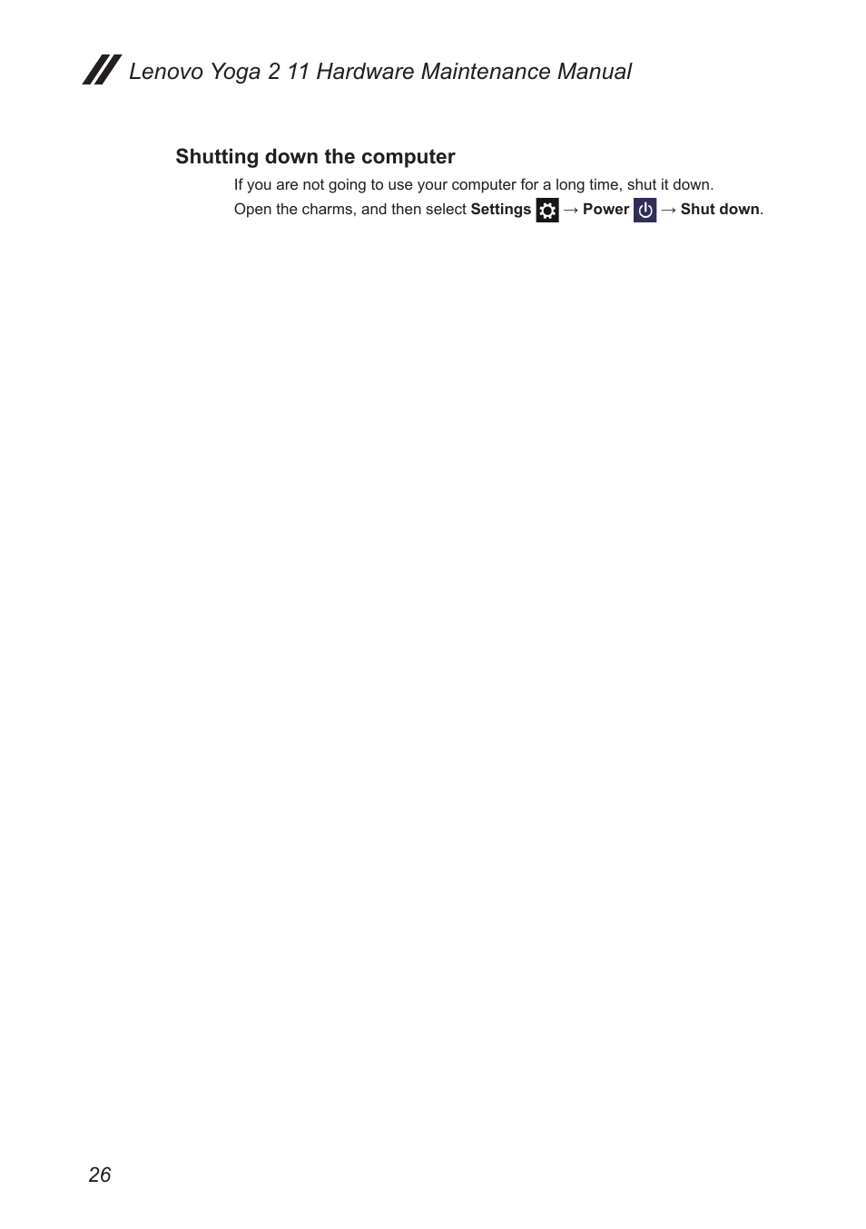 Shutting down the computer, Lenovo yoga 2 11 hardware maintenance manual | Lenovo Yoga 2 11 Notebook Lenovo User Manual | Page 30 / 76