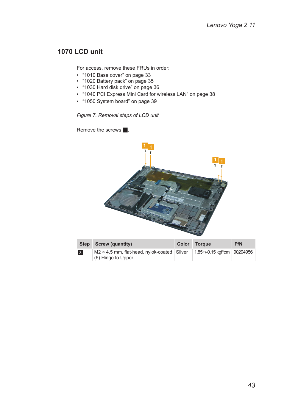 1070 lcd unit | Lenovo Yoga 2 11 Notebook Lenovo User Manual | Page 47 / 76