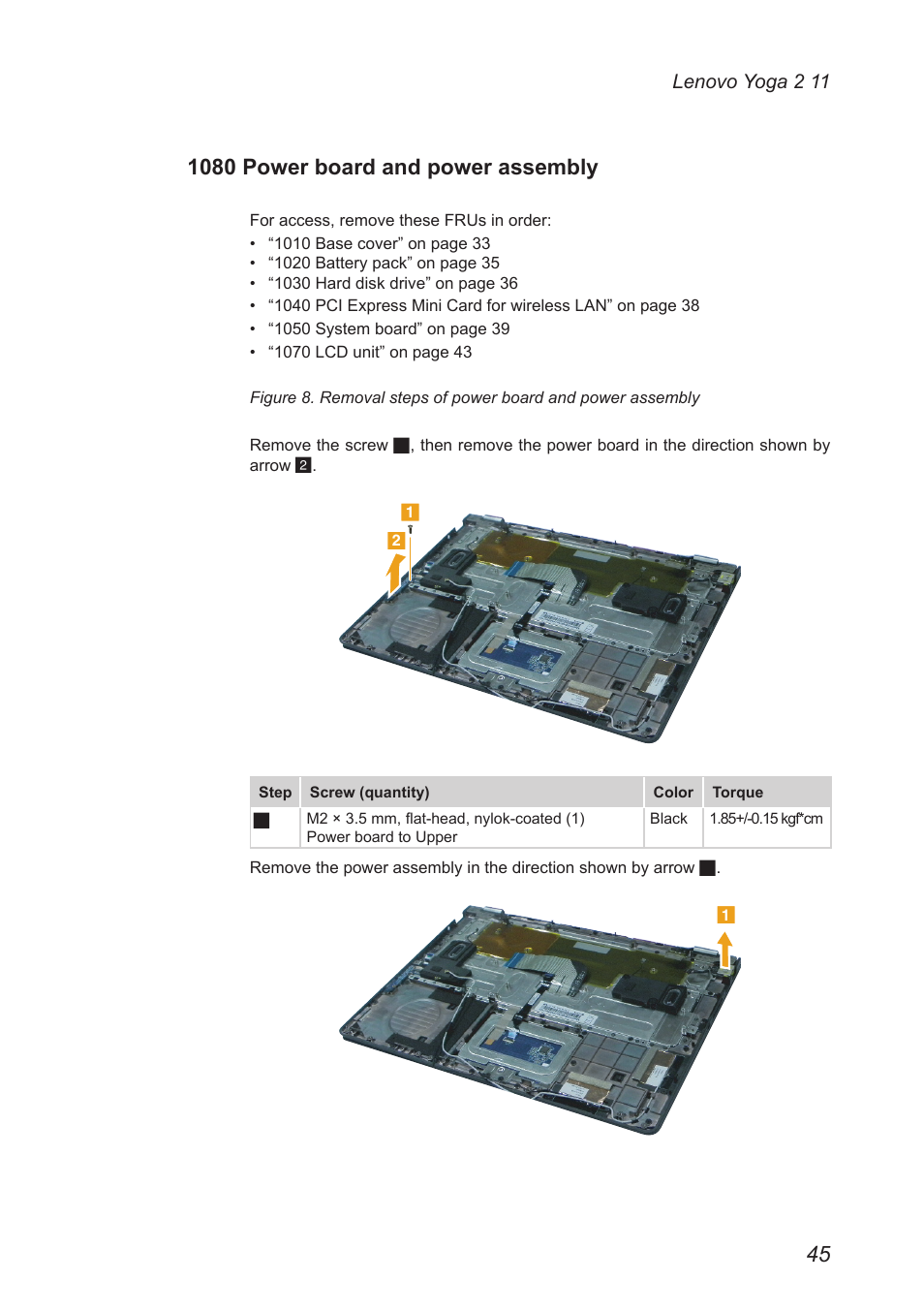 1080 power board and power assembly | Lenovo Yoga 2 11 Notebook Lenovo User Manual | Page 49 / 76