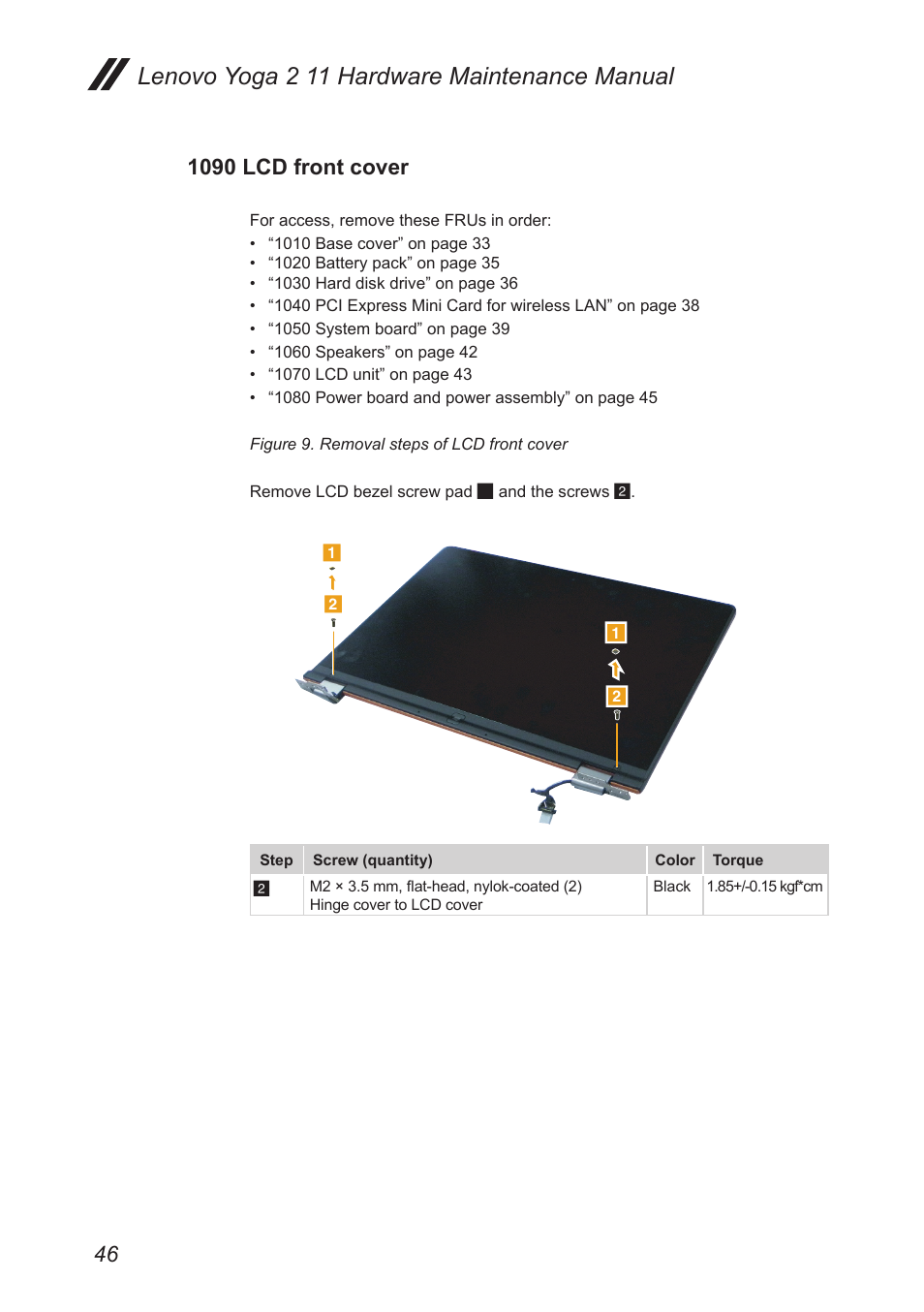 1090 lcd front cover, Lenovo yoga 2 11 hardware maintenance manual | Lenovo Yoga 2 11 Notebook Lenovo User Manual | Page 50 / 76