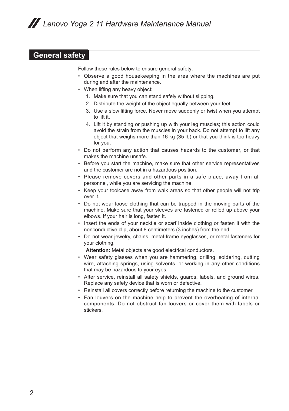 General safety | Lenovo Yoga 2 11 Notebook Lenovo User Manual | Page 6 / 76