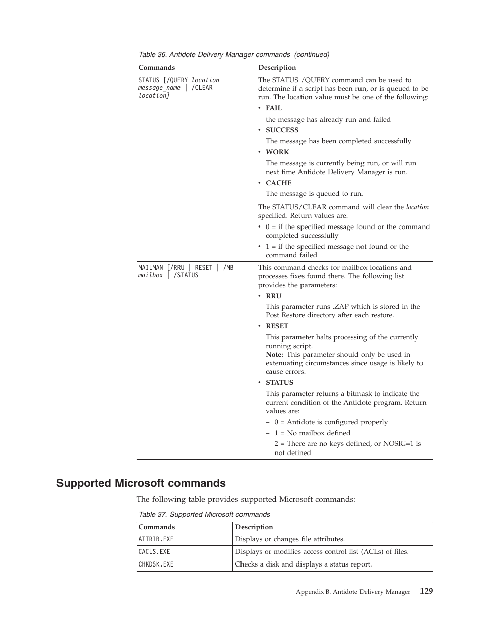Supported microsoft commands, Supported, Microsoft | Commands | Lenovo ThinkPad R50p User Manual | Page 137 / 156