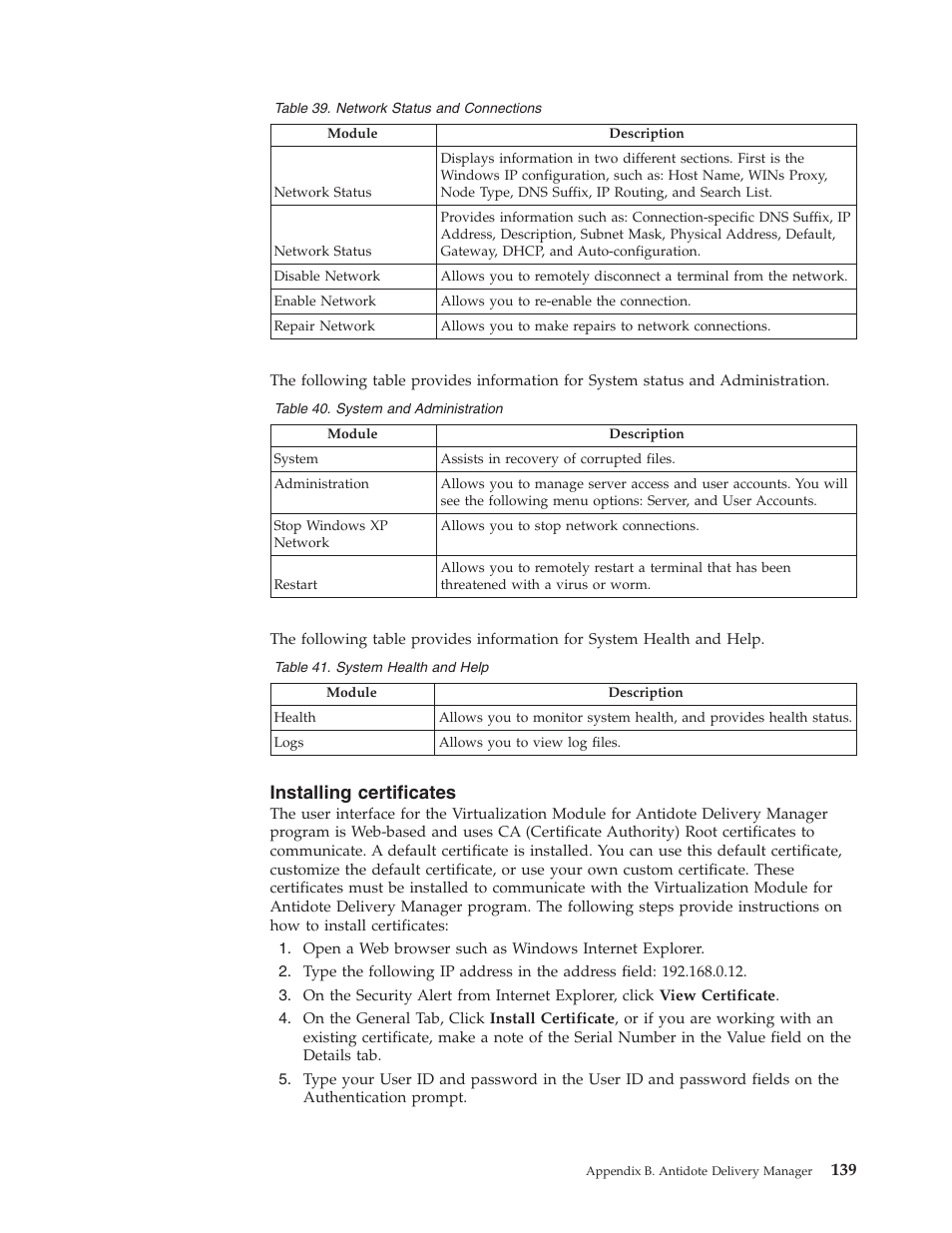 Installing certificates, Installing, Certificates | Lenovo ThinkPad R50p User Manual | Page 147 / 156