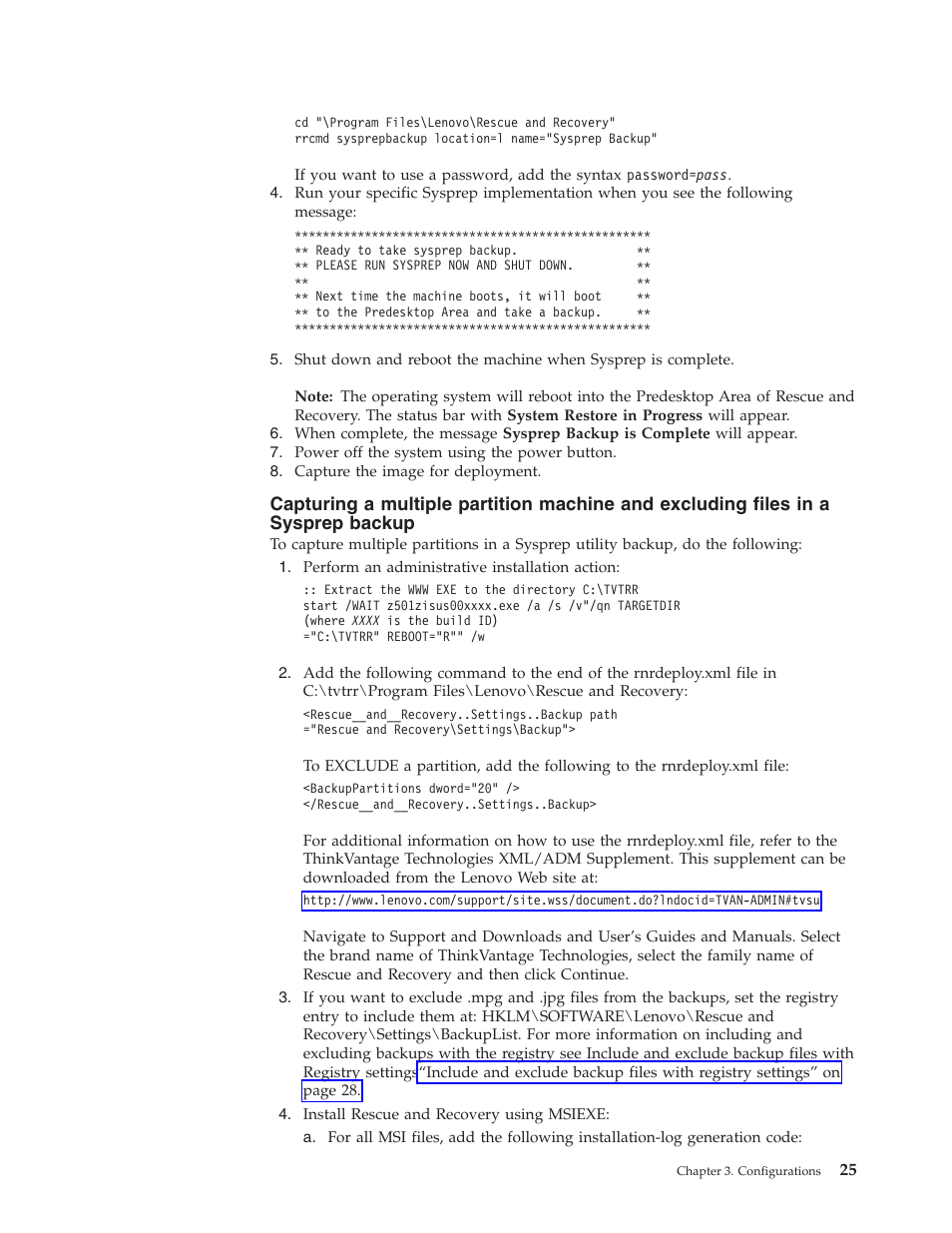 Capturing, Multiple, Partition | Machine, Excluding, Files, Sysprep, Backup | Lenovo ThinkPad R50p User Manual | Page 33 / 156