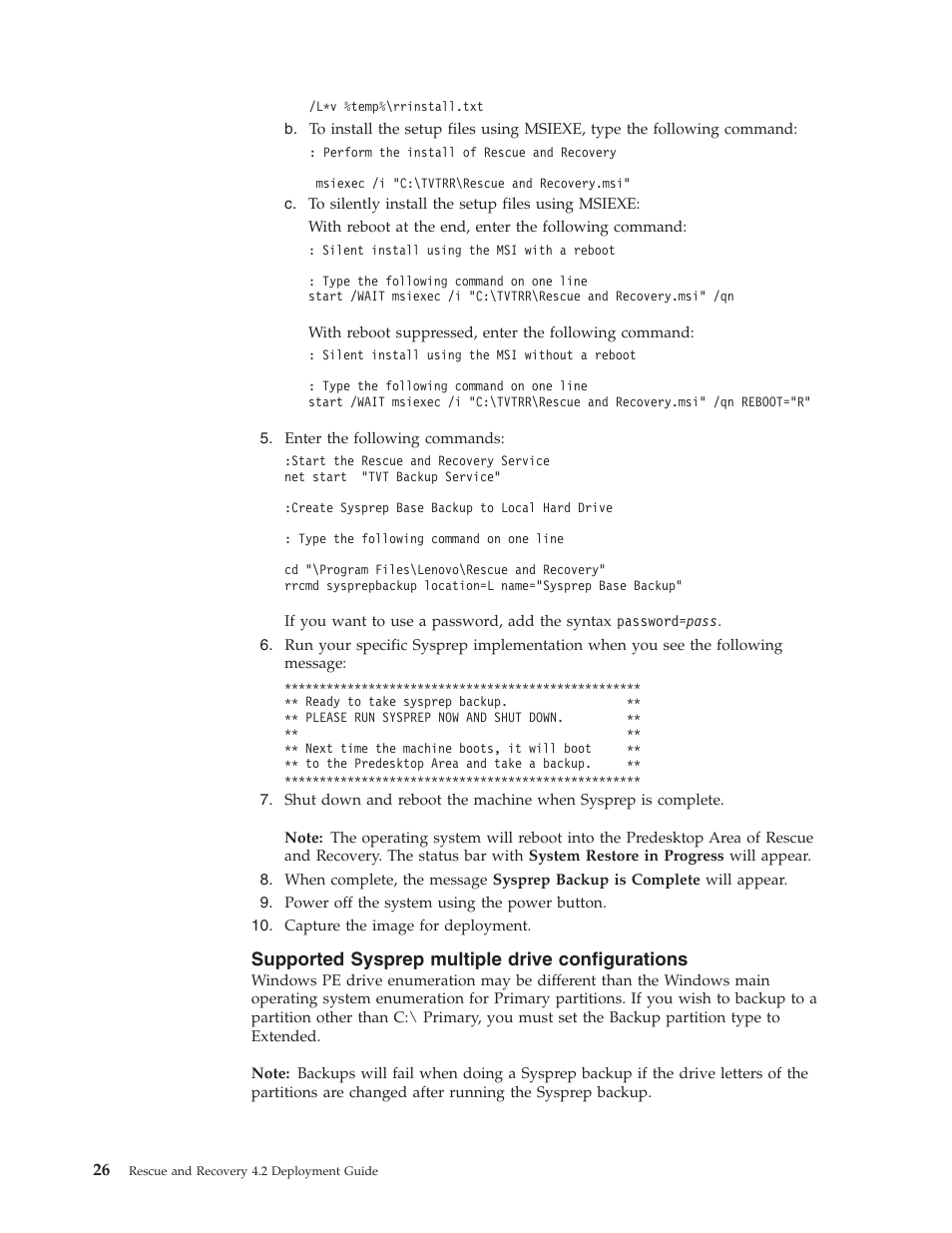 Supported sysprep multiple drive configurations, Supported, Sysprep | Multiple, Drive, Configurations | Lenovo ThinkPad R50p User Manual | Page 34 / 156
