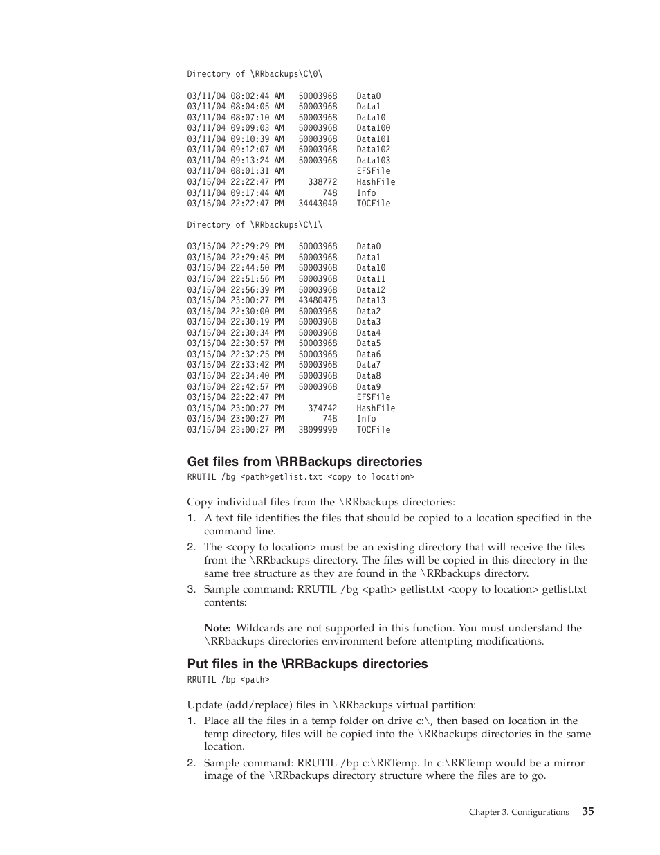 Get files from \rrbackups directories, Put files in the \rrbackups directories, Files | From, Rrbackups, Directories | Lenovo ThinkPad R50p User Manual | Page 43 / 156