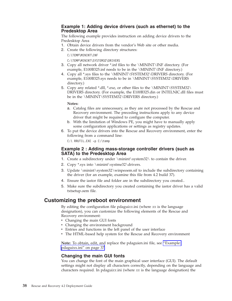 Customizing the preboot environment, Changing the main gui fonts, Customizing | Preboot, Environment | Lenovo ThinkPad R50p User Manual | Page 46 / 156