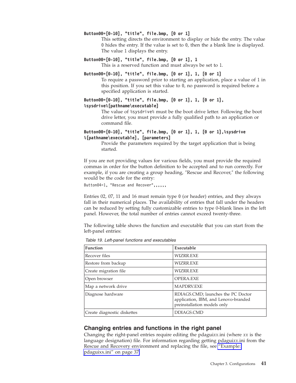 Changing entries and functions in the right panel, Changing, Entries | Functions, Right, Panel | Lenovo ThinkPad R50p User Manual | Page 49 / 156