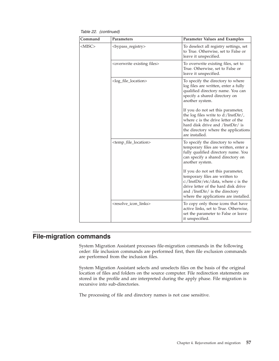 File-migration commands, File-migration, Commands | Lenovo ThinkPad R50p User Manual | Page 65 / 156