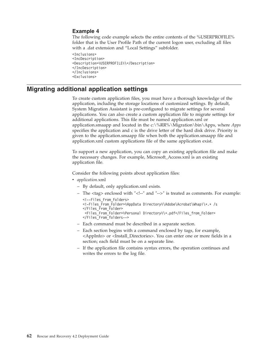 Example 4, Migrating additional application settings, Migrating | Additional, Application, Settings, Example | Lenovo ThinkPad R50p User Manual | Page 70 / 156