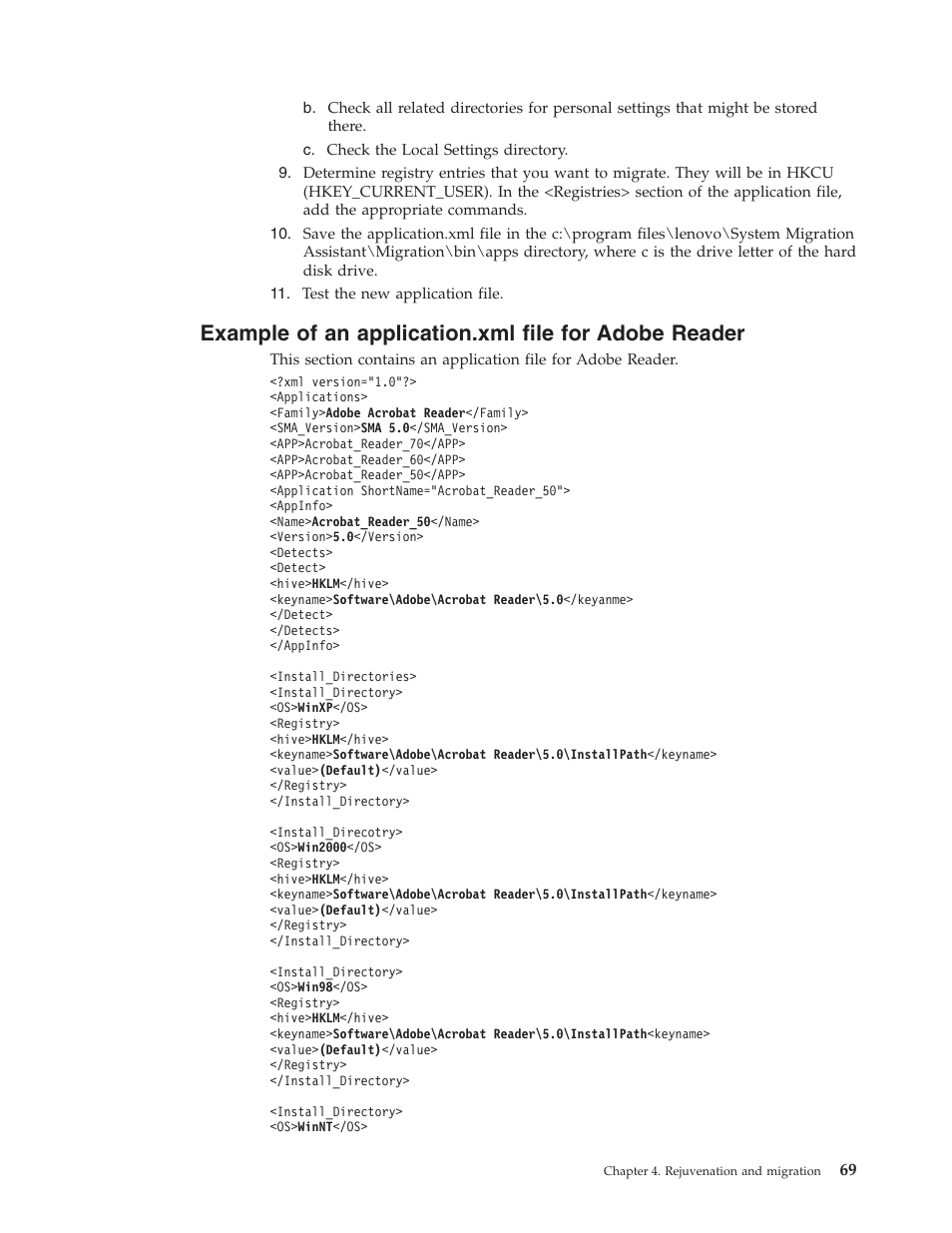 Example, Application.xml, File | Adobe, Reader | Lenovo ThinkPad R50p User Manual | Page 77 / 156