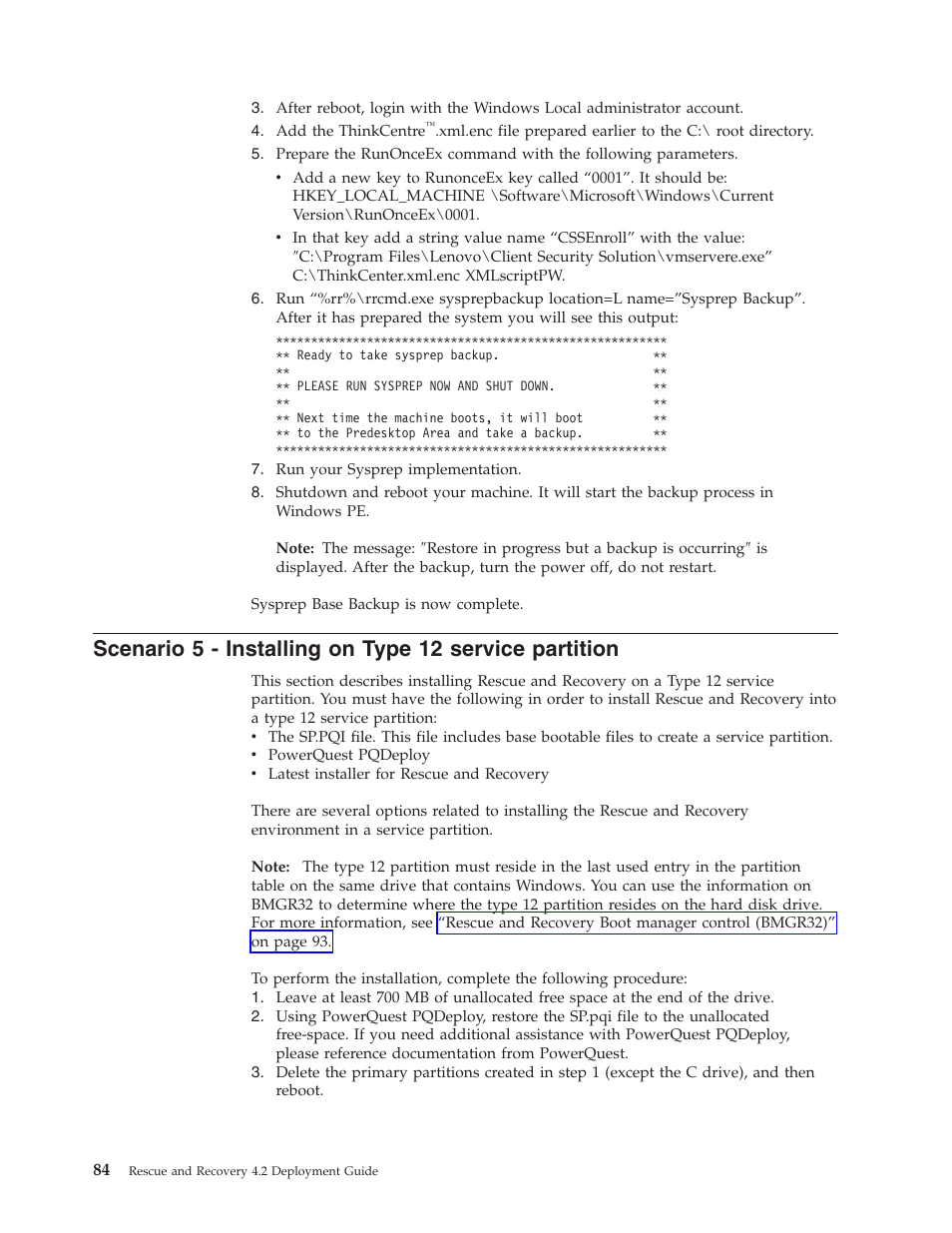 Scenario, Installing, Type | Service, Partition | Lenovo ThinkPad R50p User Manual | Page 92 / 156
