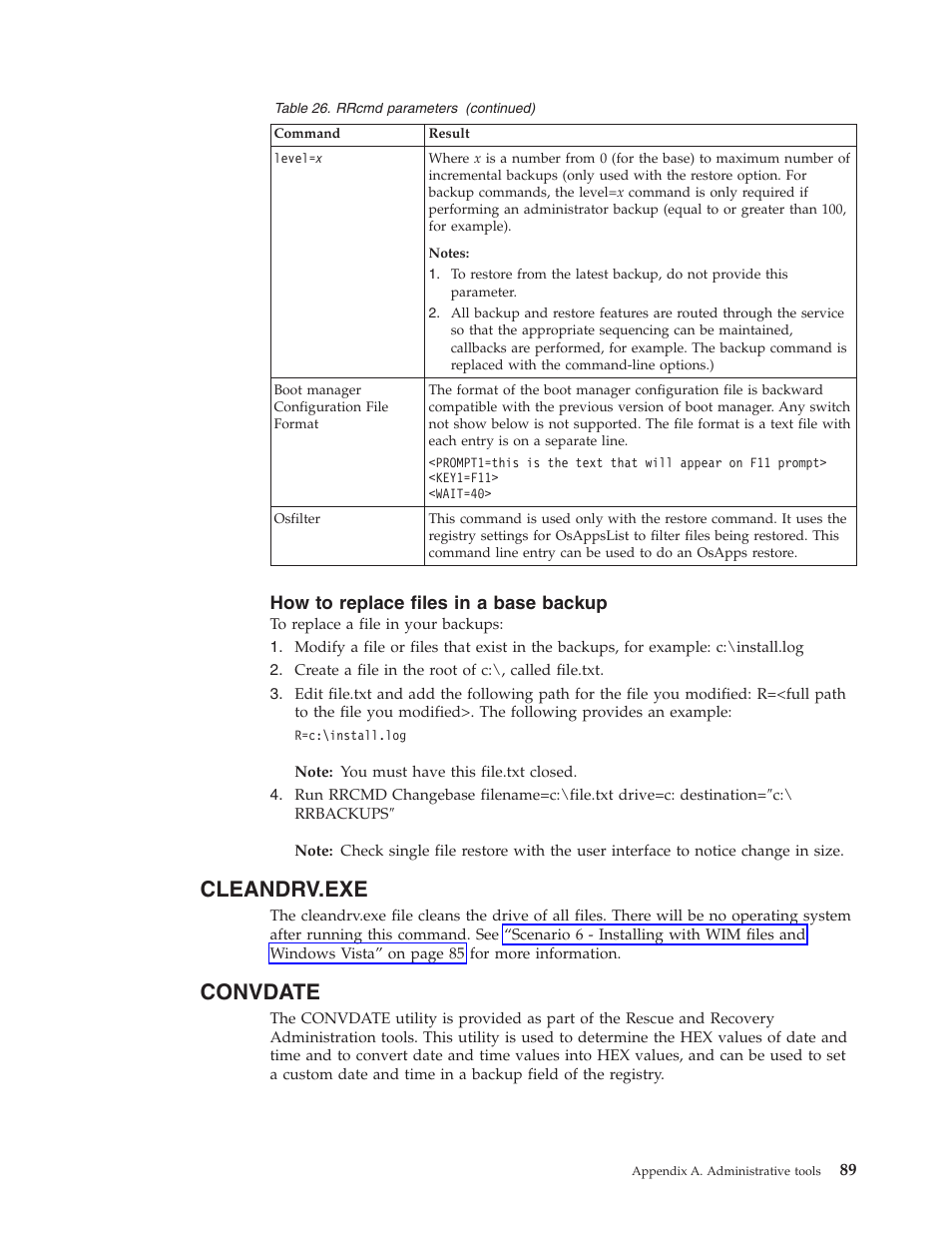 How to replace files in a base backup, Cleandrv.exe, Convdate | Replace, Files, Base, Backup | Lenovo ThinkPad R50p User Manual | Page 97 / 156