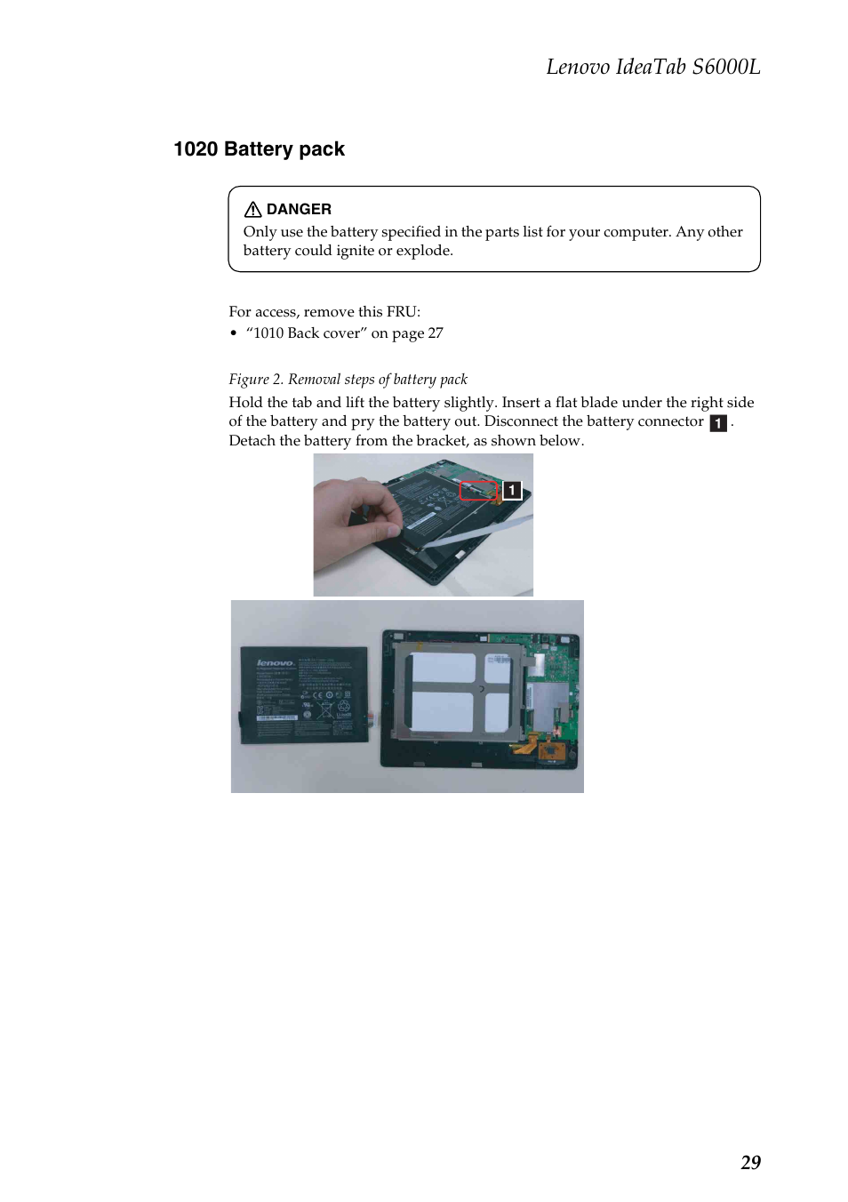 1020 battery pack, Lenovo ideatab s6000l | Lenovo S6000L Tablet User Manual | Page 33 / 53