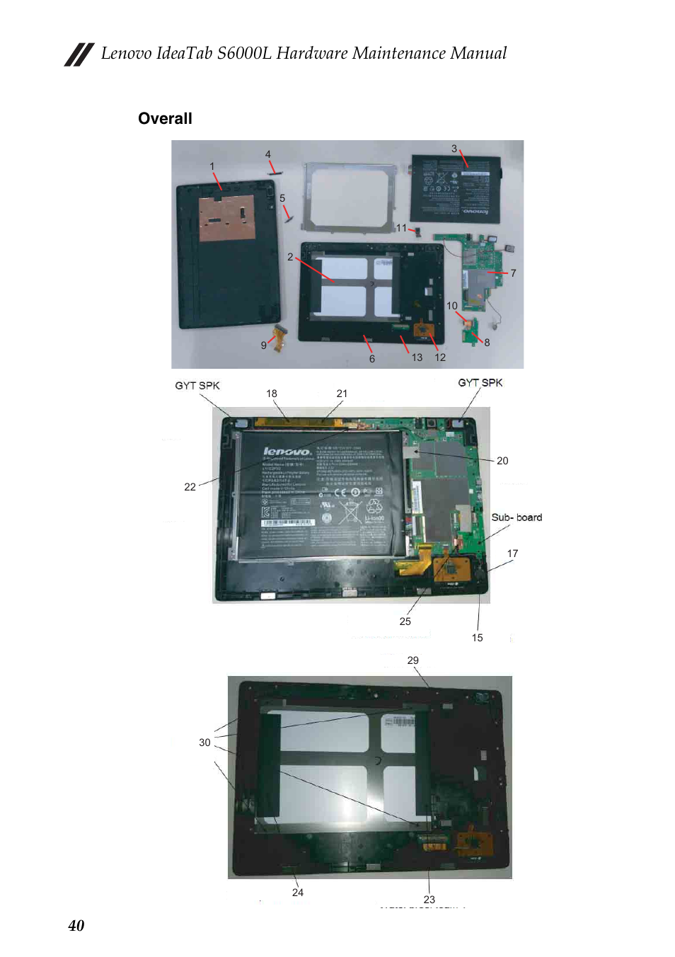 Overall, Lenovo ideatab s6000l hardware maintenance manual, 40 overall | Lenovo S6000L Tablet User Manual | Page 44 / 53