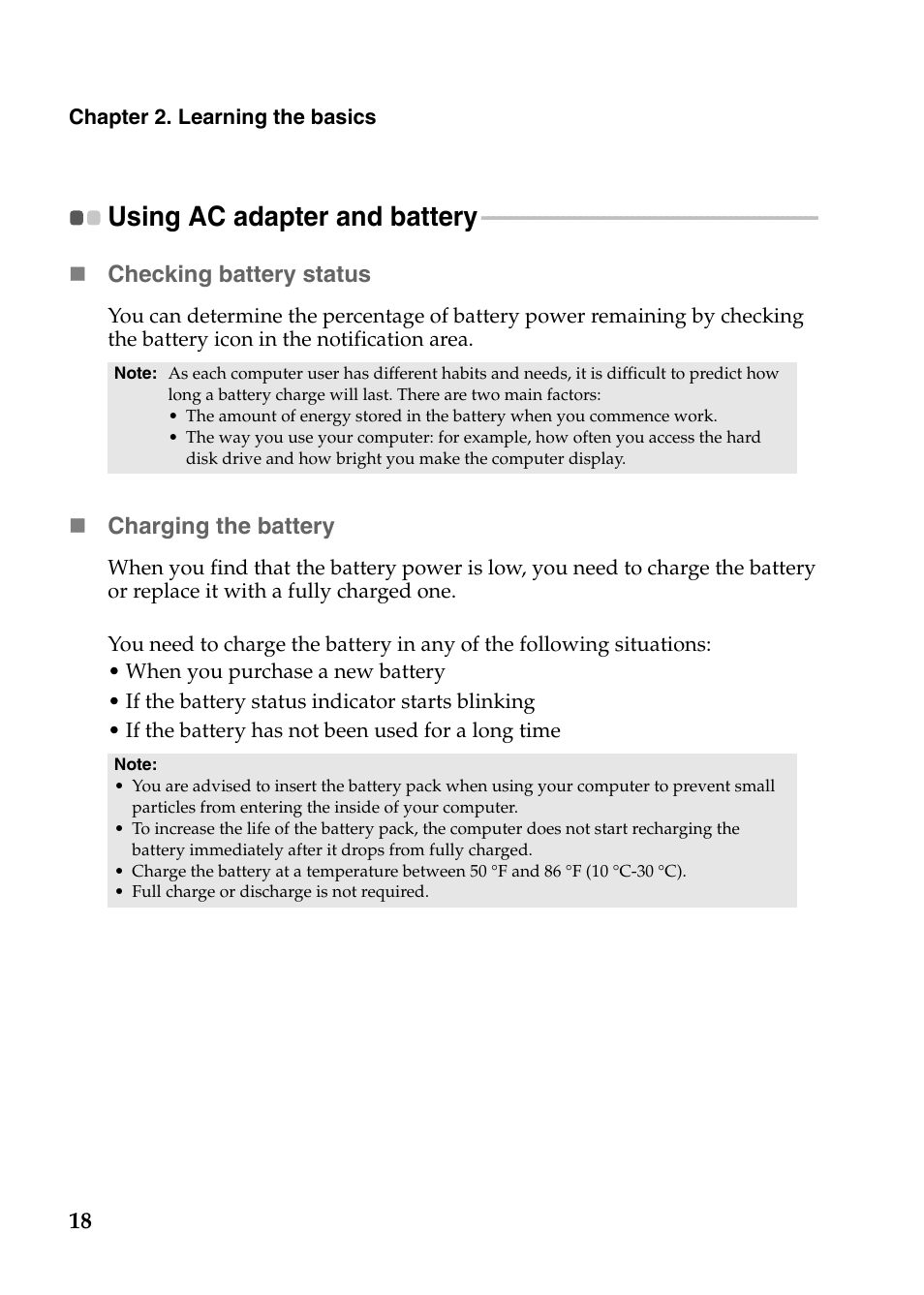 Using ac adapter and battery | Lenovo G780 Notebook User Manual | Page 22 / 59