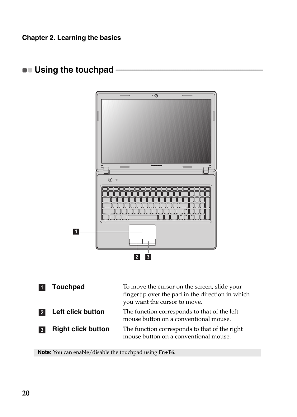 Using the touchpad | Lenovo G780 Notebook User Manual | Page 24 / 59