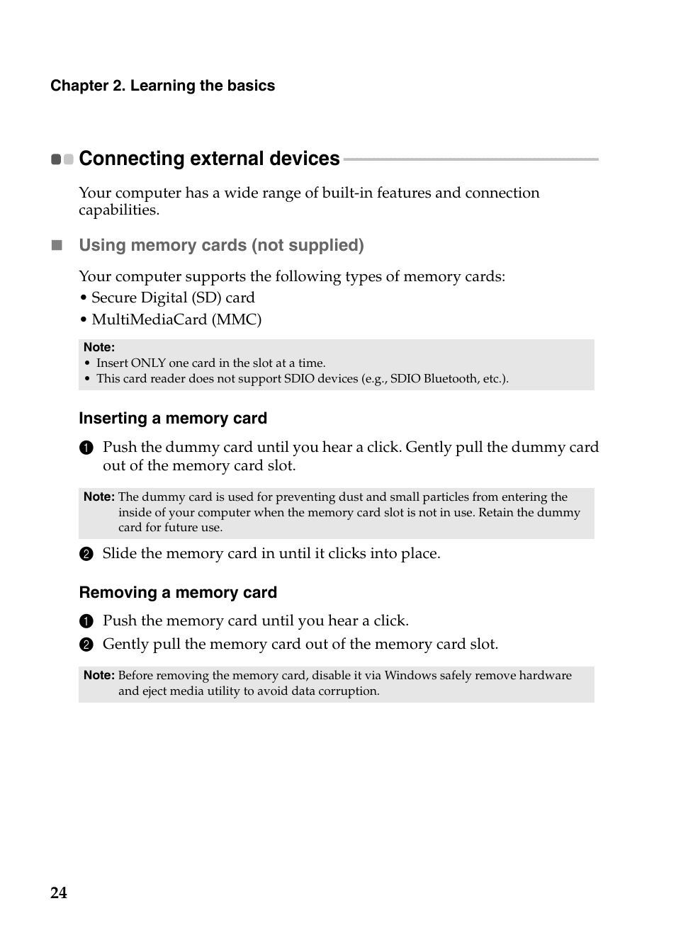 Connecting external devices | Lenovo G780 Notebook User Manual | Page 28 / 59