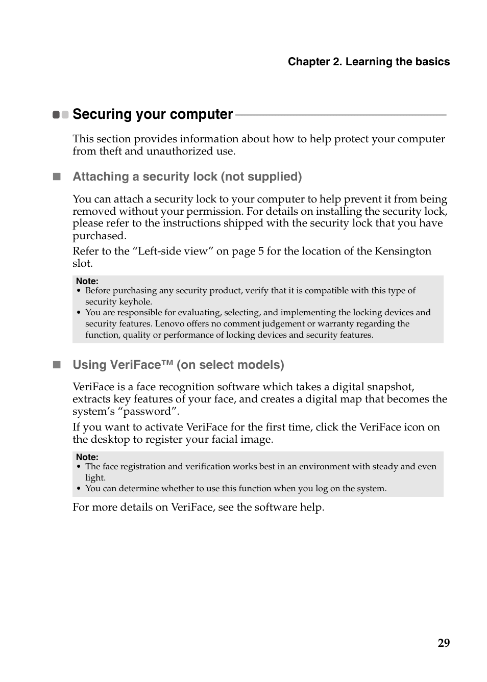 Securing your computer | Lenovo G780 Notebook User Manual | Page 33 / 59