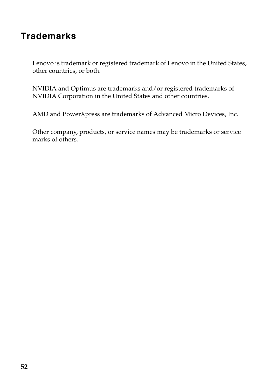 Trademarks | Lenovo G780 Notebook User Manual | Page 56 / 59