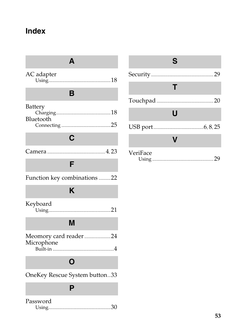 Index | Lenovo G780 Notebook User Manual | Page 57 / 59