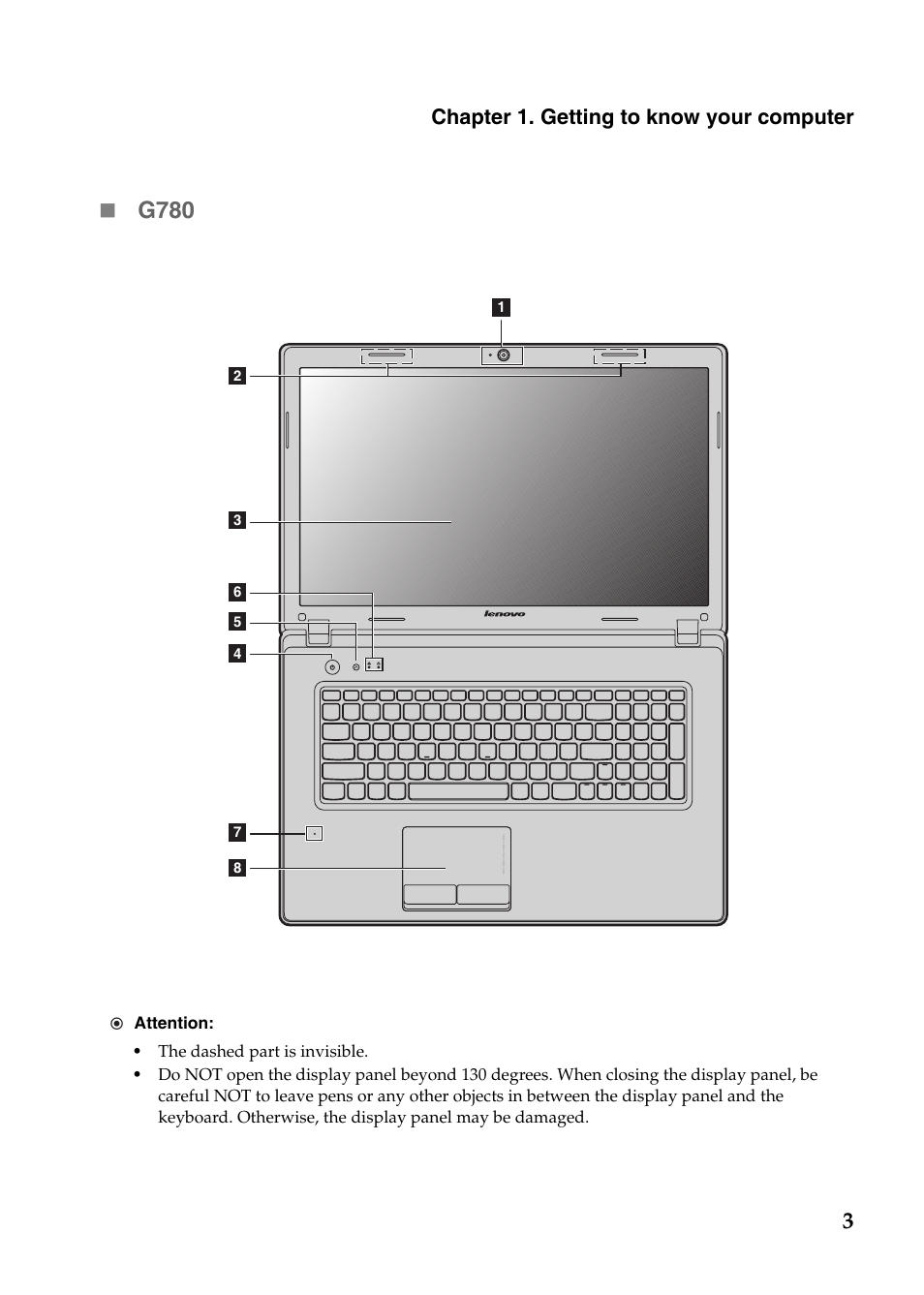 3 g780, Chapter 1. getting to know your computer | Lenovo G780 Notebook User Manual | Page 7 / 59