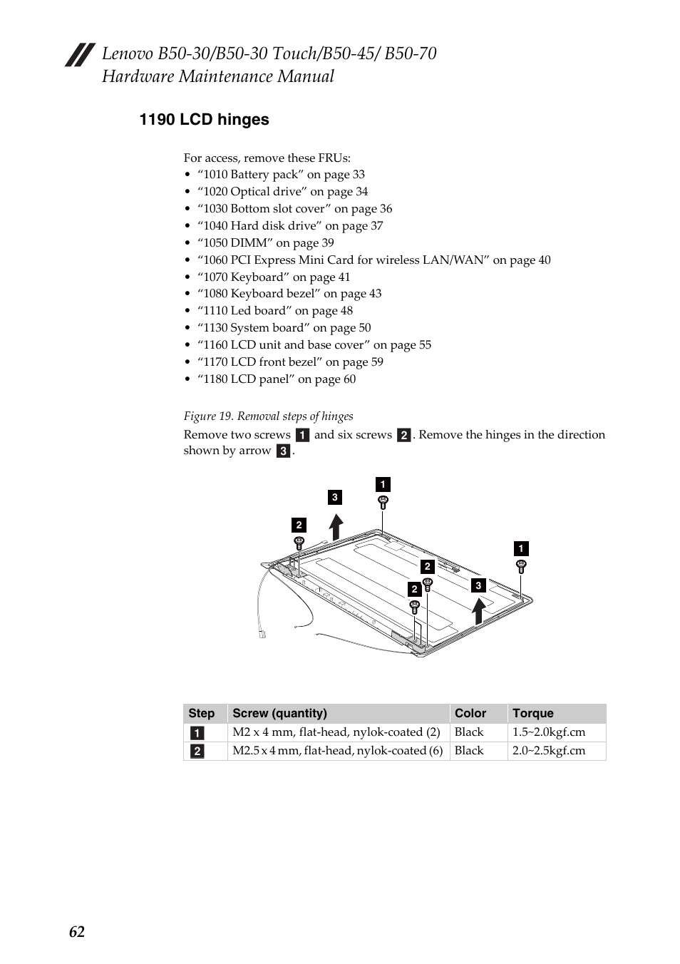 1190 lcd hinges | Lenovo B50-30 Notebook User Manual | Page 66 / 88