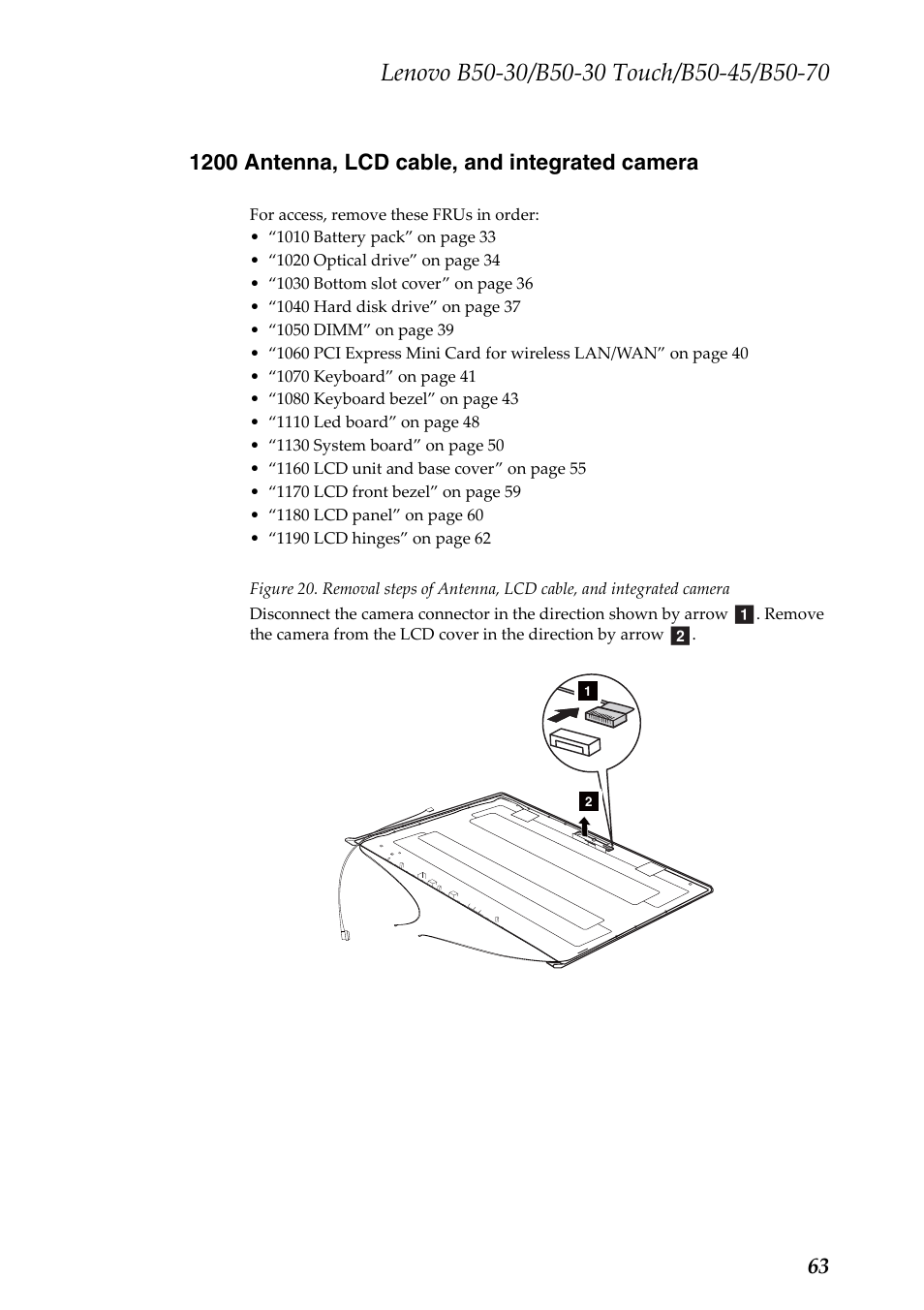 1200 antenna, lcd cable, and integrated camera | Lenovo B50-30 Notebook User Manual | Page 67 / 88