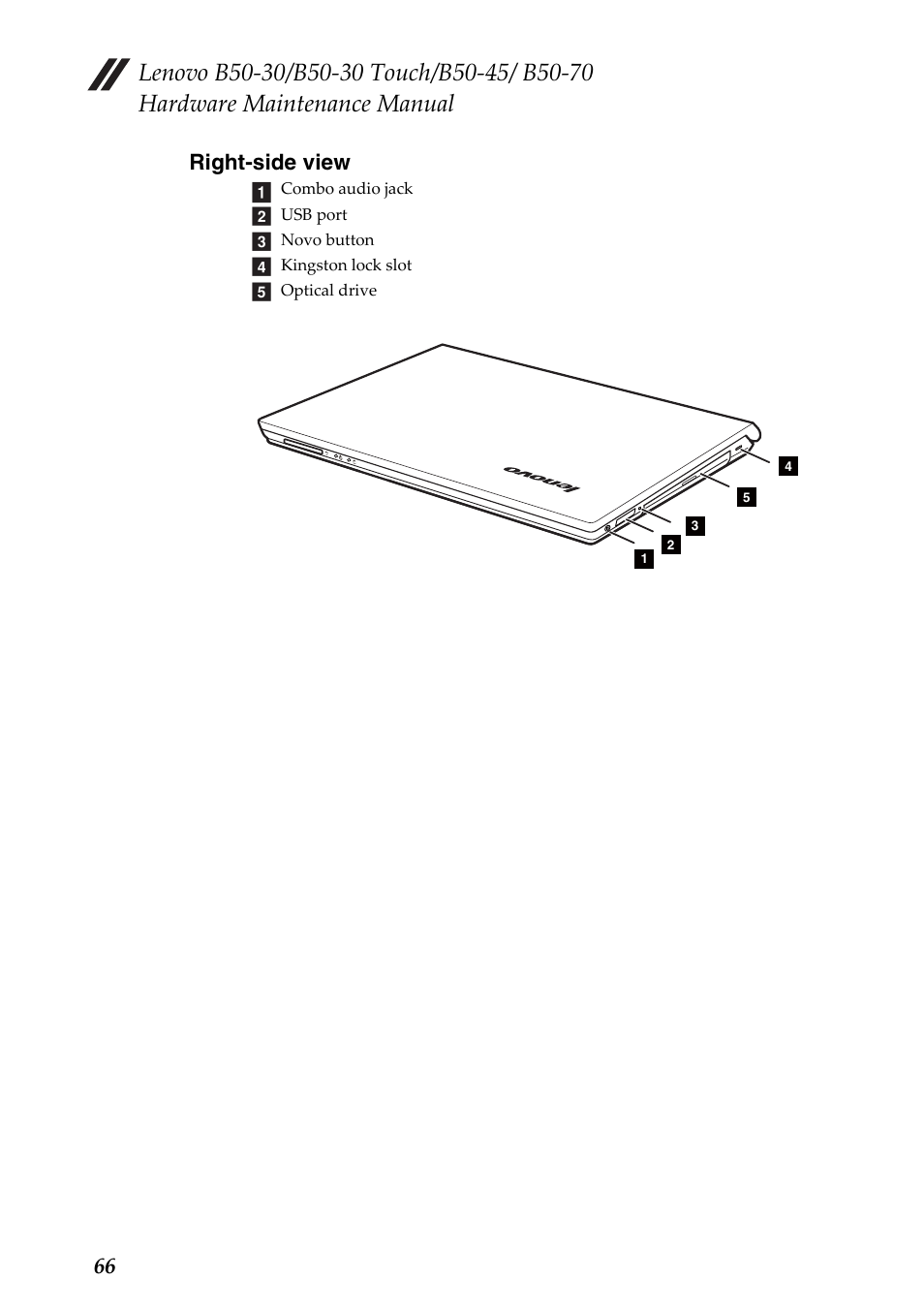 Right-side view, Right‐side view, 66 right-side view | Lenovo B50-30 Notebook User Manual | Page 70 / 88