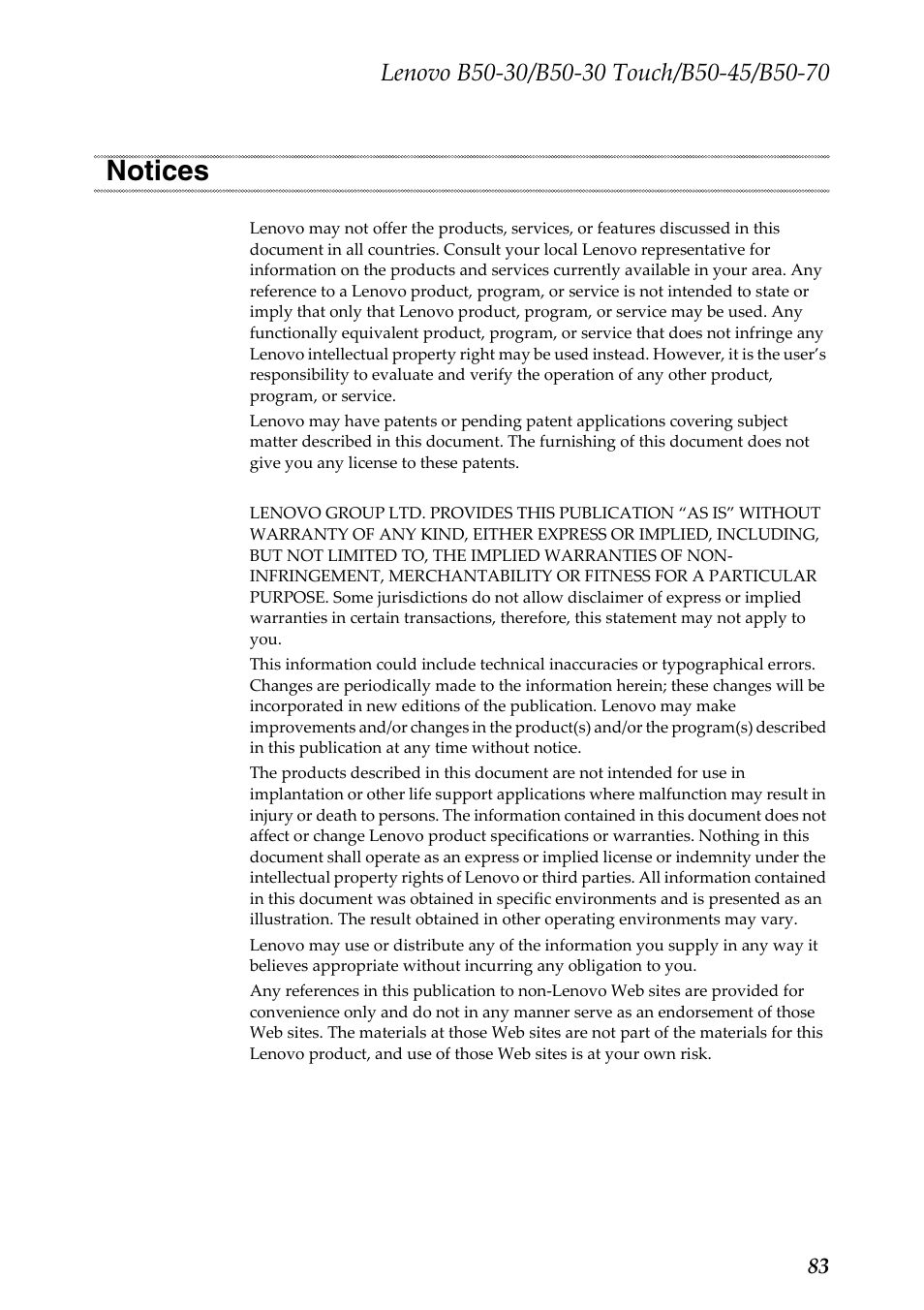 Notices | Lenovo B50-30 Notebook User Manual | Page 87 / 88