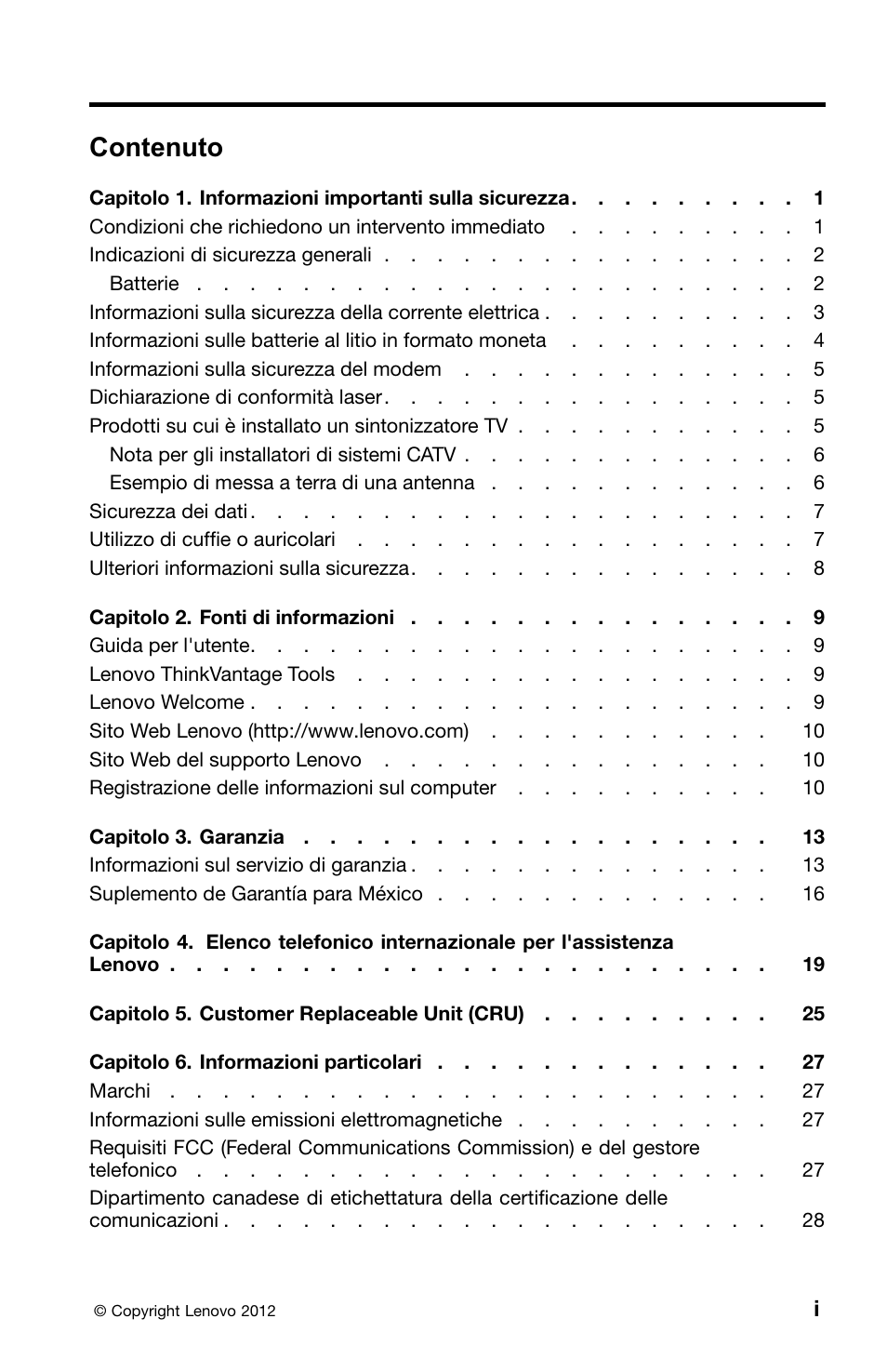 Italian, Contenuto | Lenovo ThinkCentre Edge 72 User Manual | Page 143 / 178