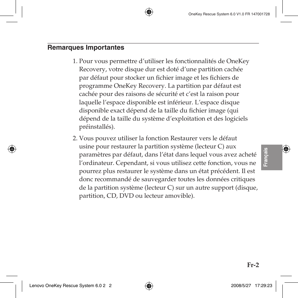 Remarques importantes, Remarques.importantes | Lenovo IdeaPad Y710 User Manual | Page 69 / 138