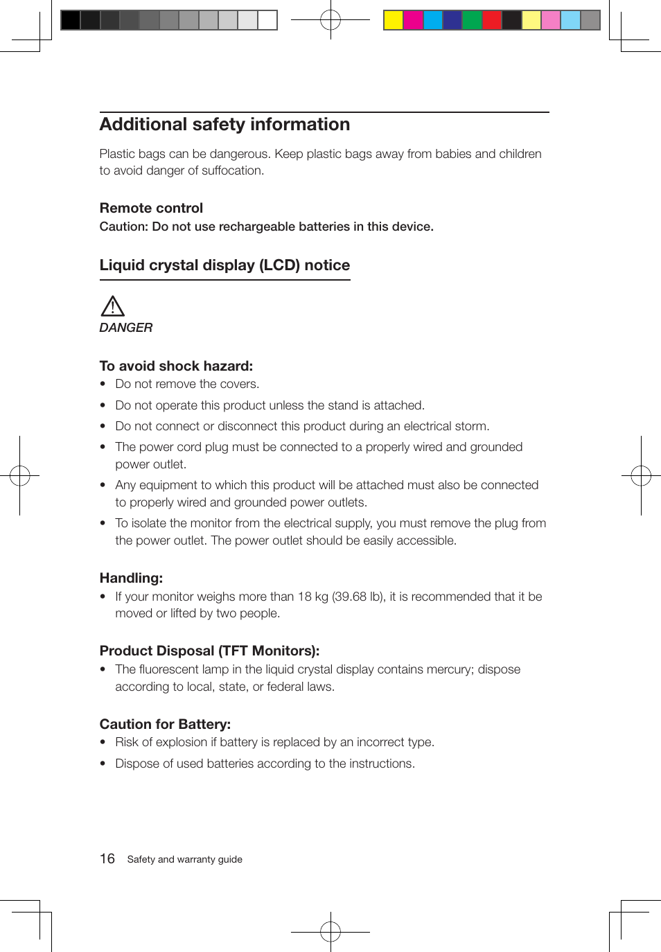 Additional safety information, Liquid crystal display (lcd) notice | Lenovo IdeaCentre B520 User Manual | Page 21 / 49