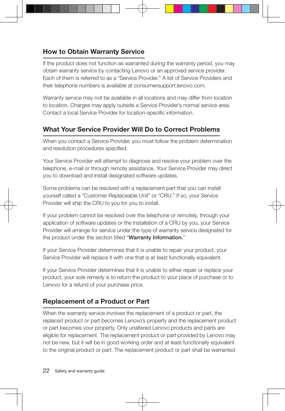 How to obtain warranty service, Replacement of a product or part | Lenovo IdeaCentre B520 User Manual | Page 27 / 49