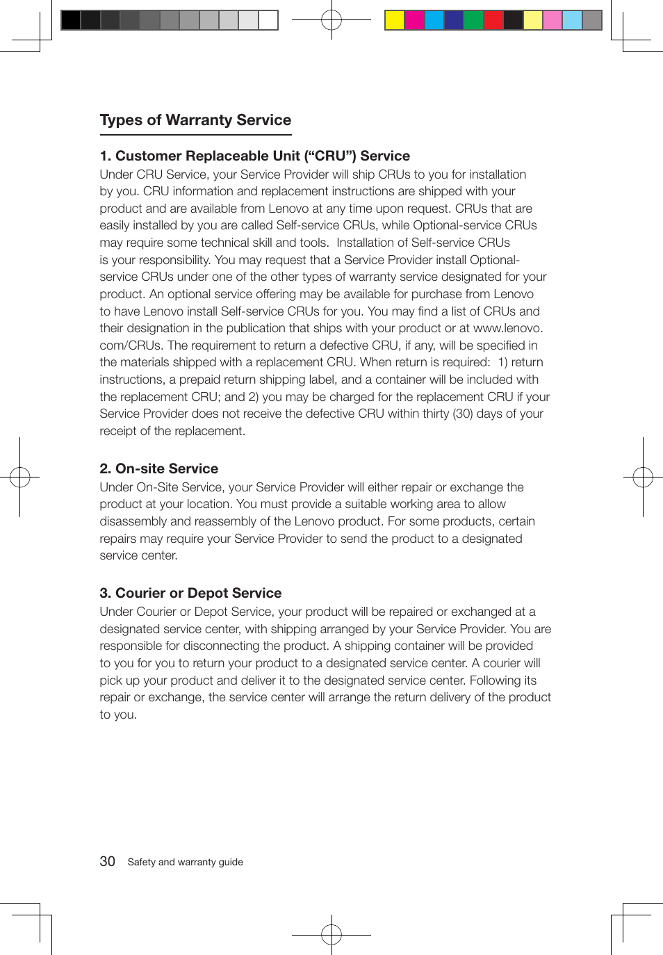 Types of warranty service | Lenovo IdeaCentre B520 User Manual | Page 35 / 49